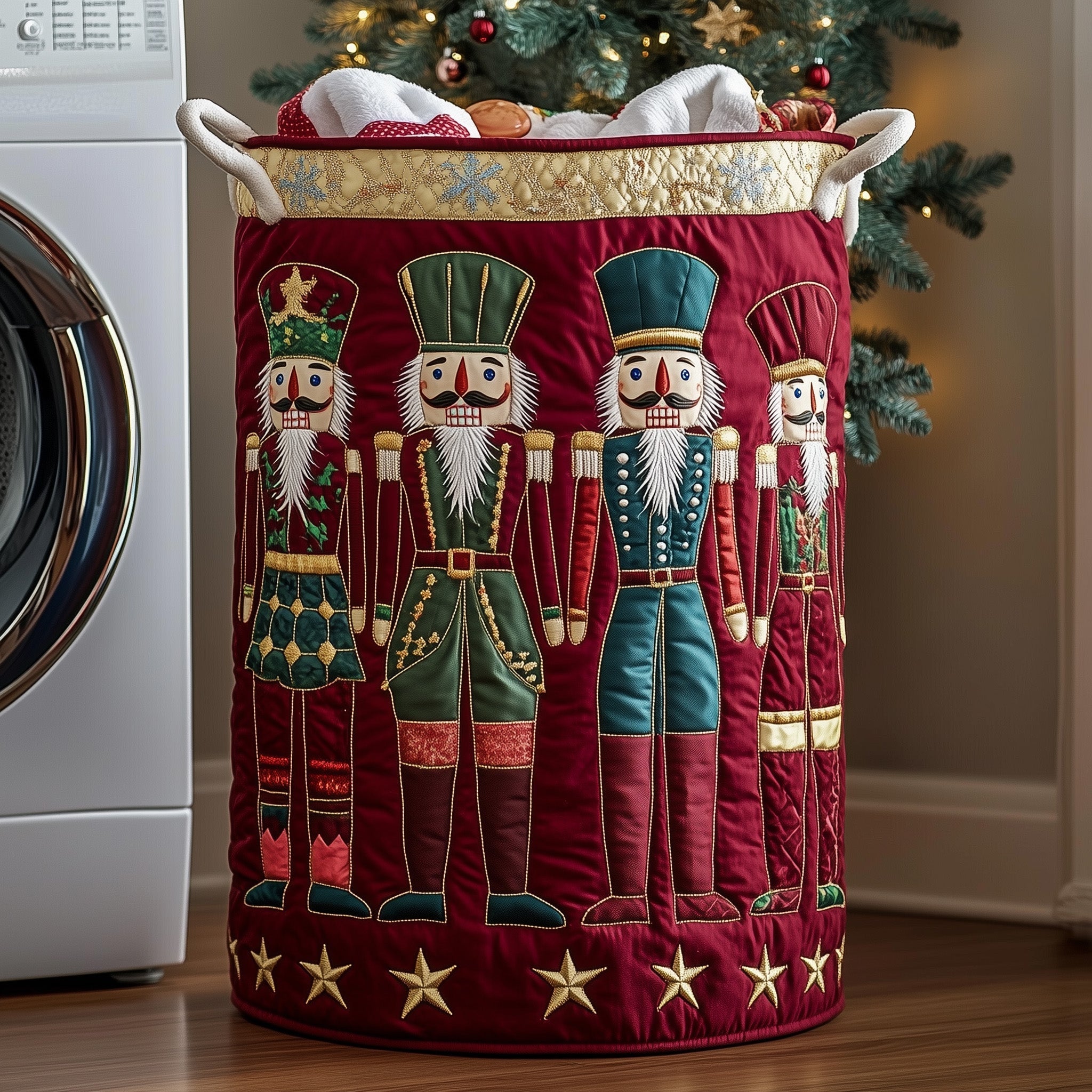 Festive Nutcracker Quilted Laundry Basket Washroom Decor Baskets Dad Gifts - Tradiviet