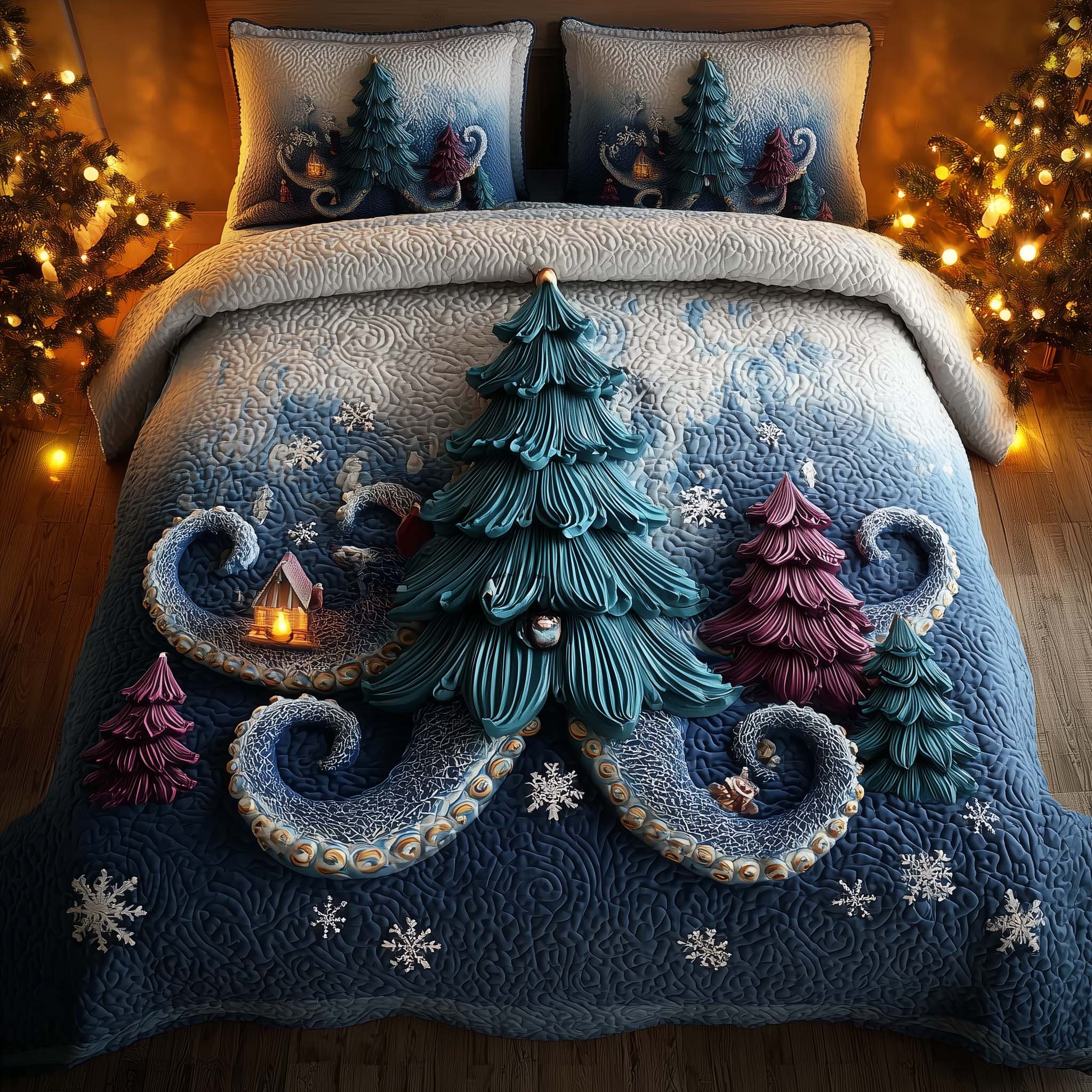 Festive Octopus Quilted Bedding Set Bed Room Decoration Octopus Themed Gifts - Tradiviet