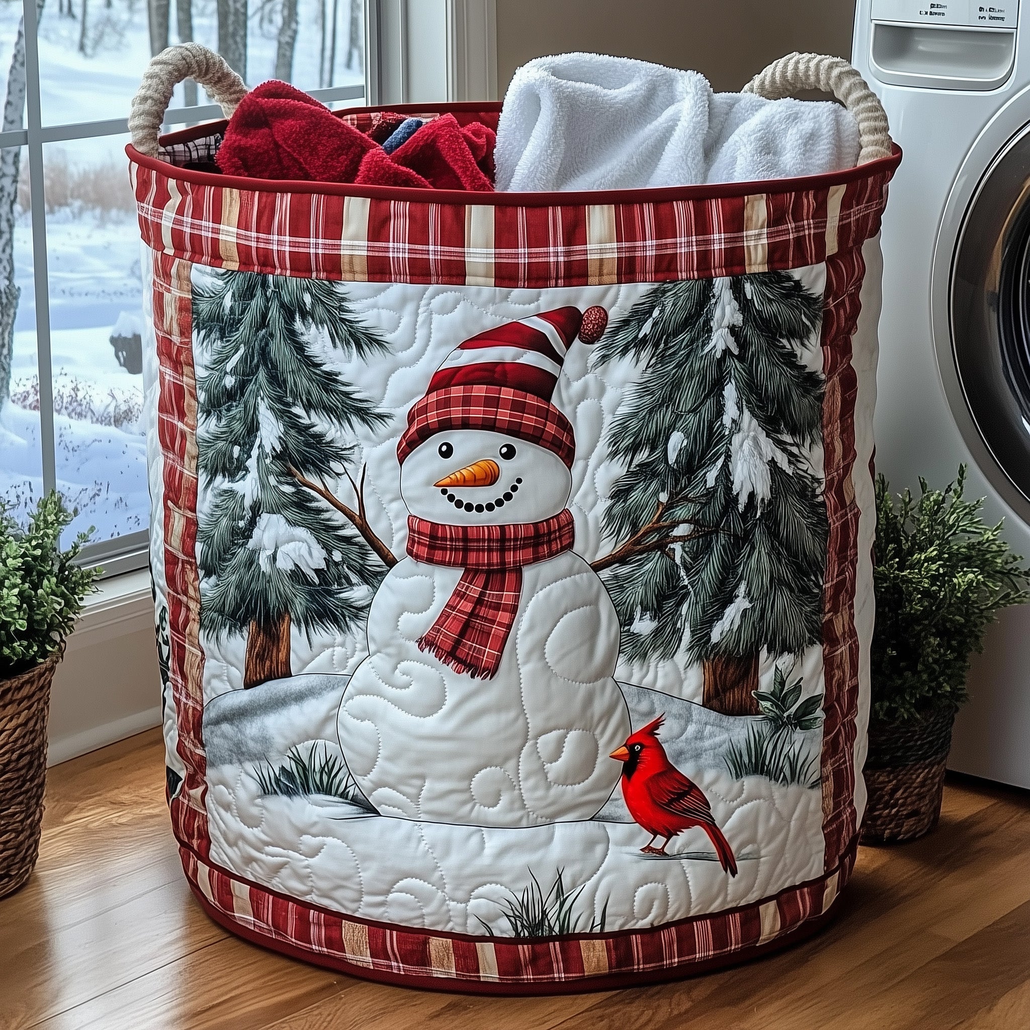 Festive Snowman Quilted Laundry Basket Cute Baskets Gift For Grandma - Tradiviet