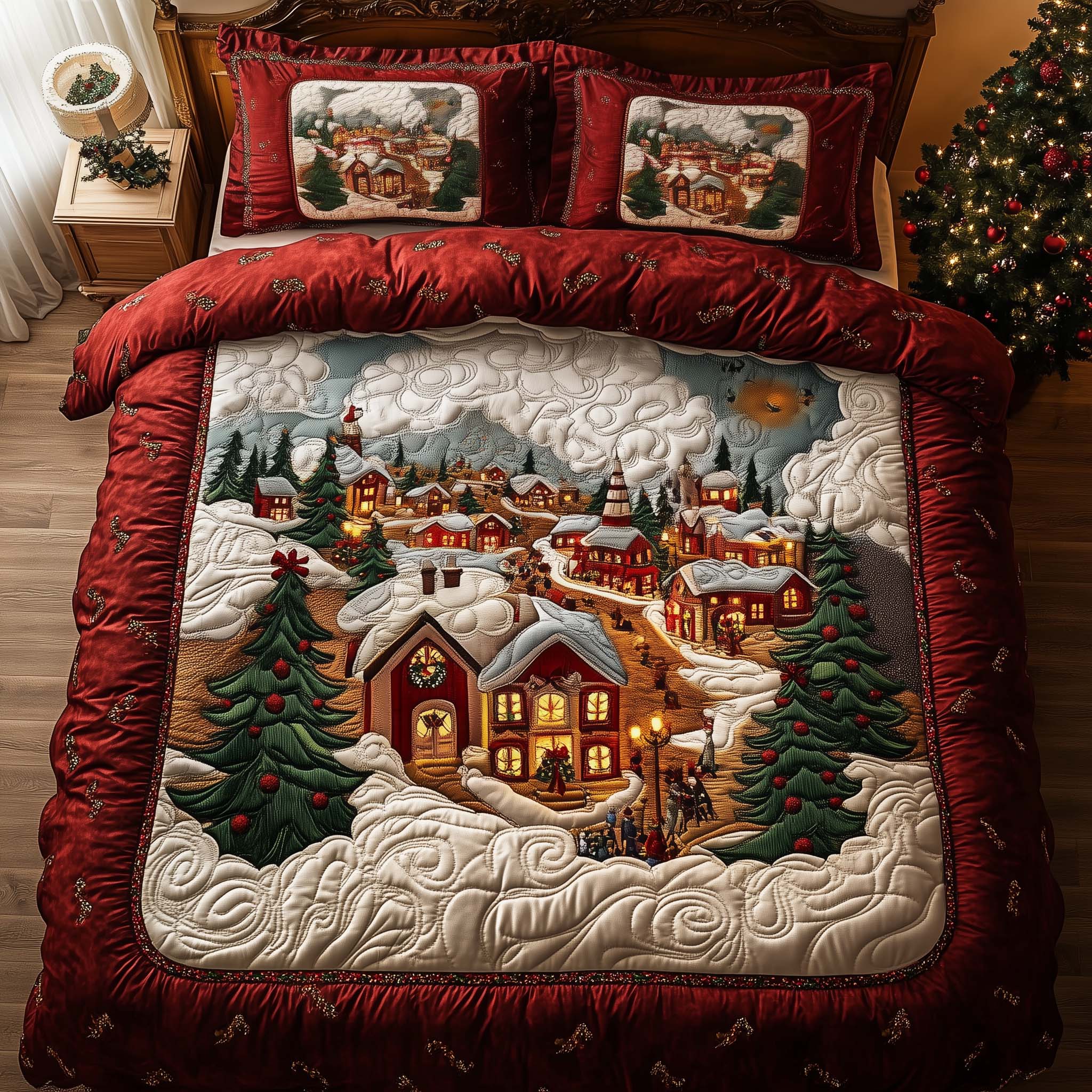Festive Town Quilted Bedding Set Mens Bedroom Decor Festive Town Gift For Friends - Tradiviet