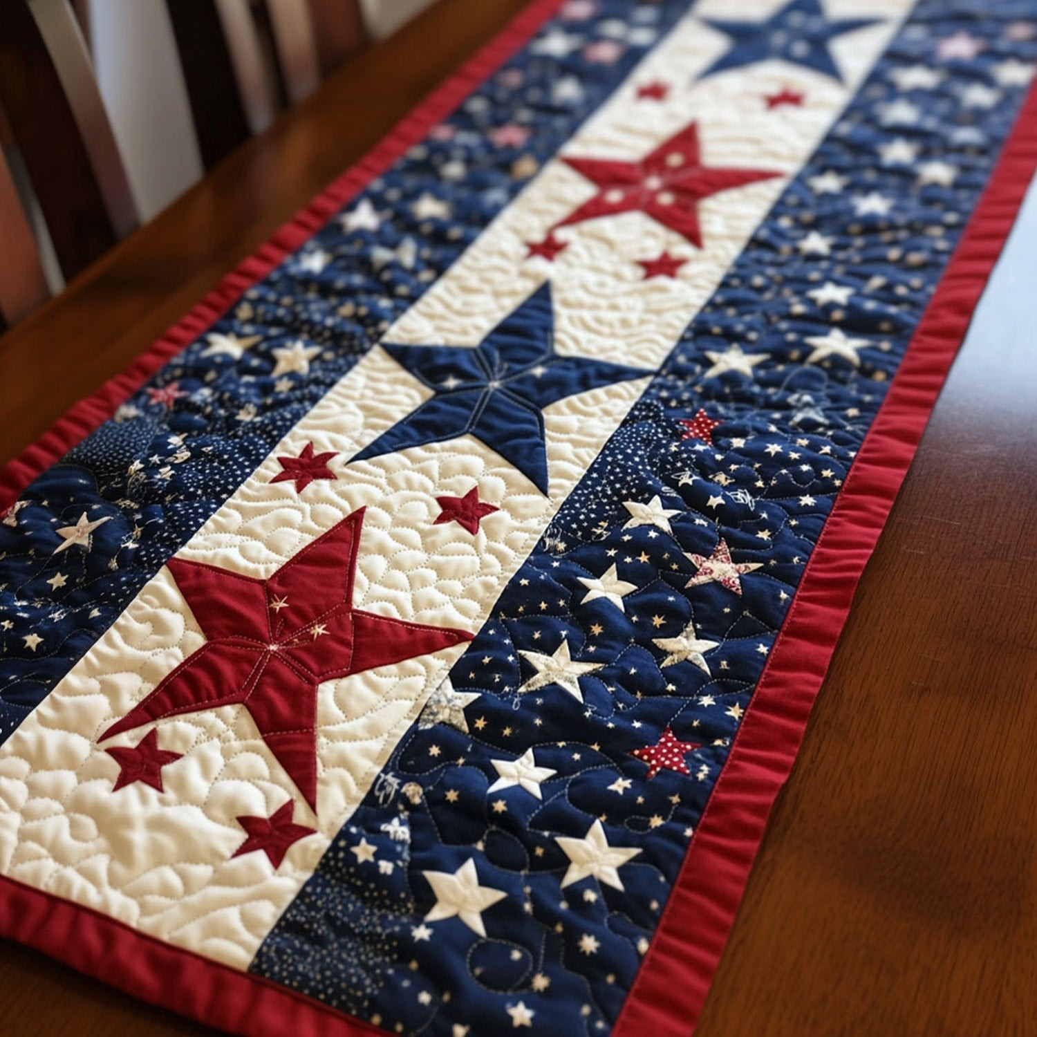 Firecracker Stars Quilted Table Runner  Holiday Table Runner Fourth Of July Hostess Gifts