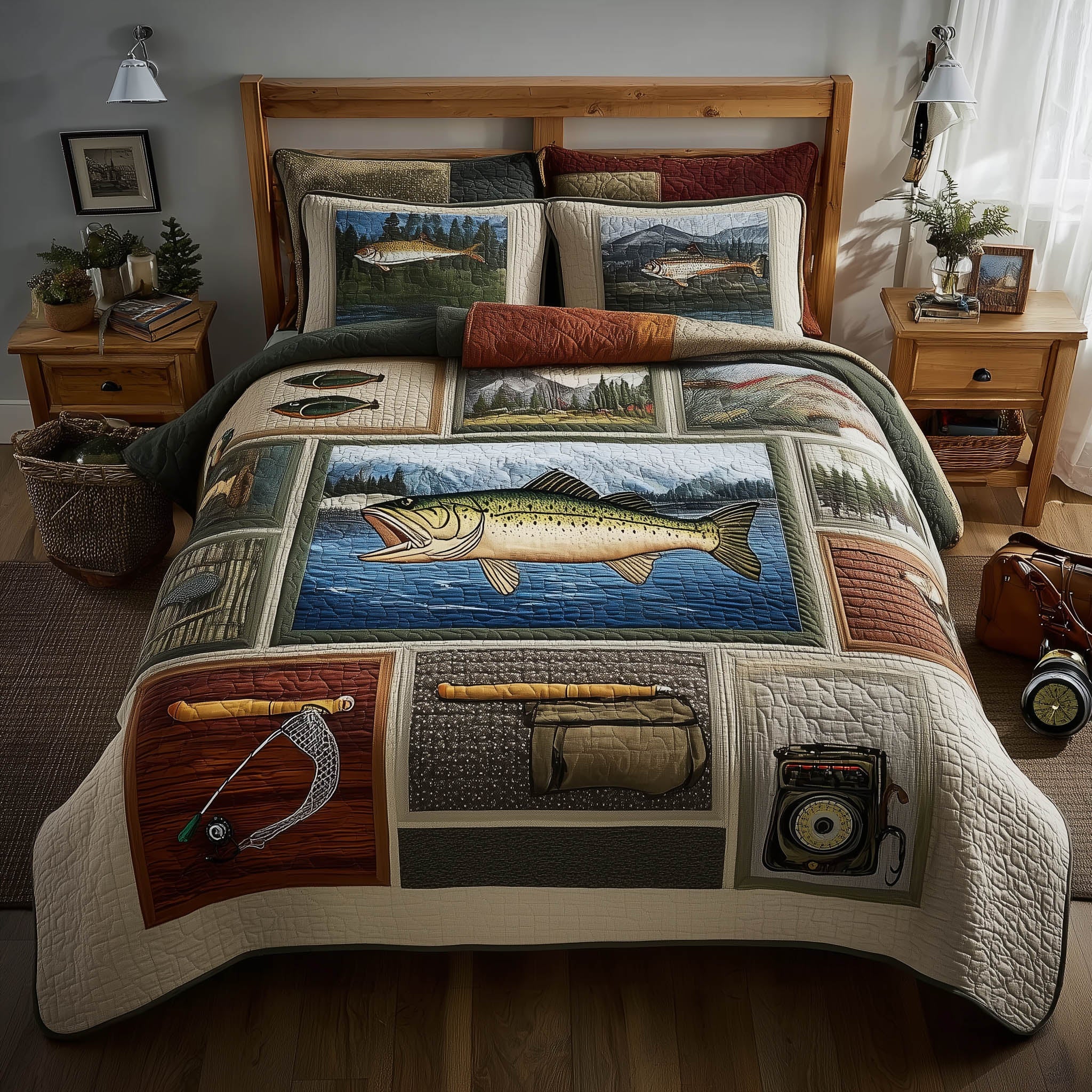 Fishing Delights Quilted Bedding Set Holiday Home Decor Fishing Valentines Gifts - Tradiviet