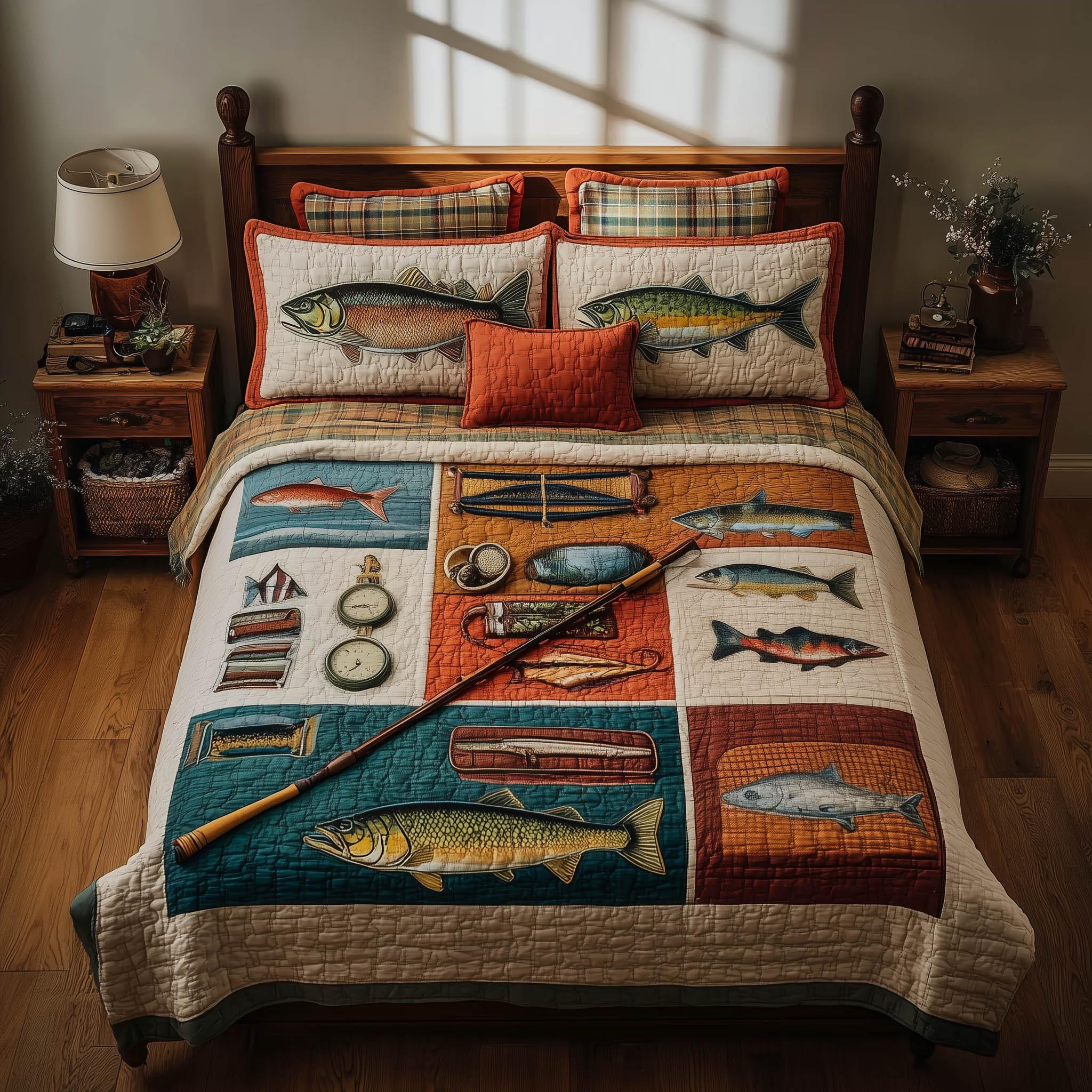 Fishing Delights Quilted Bedding Set Holiday Home Decor Ideas Gifts For Fishermen Who Have Everything - Tradiviet