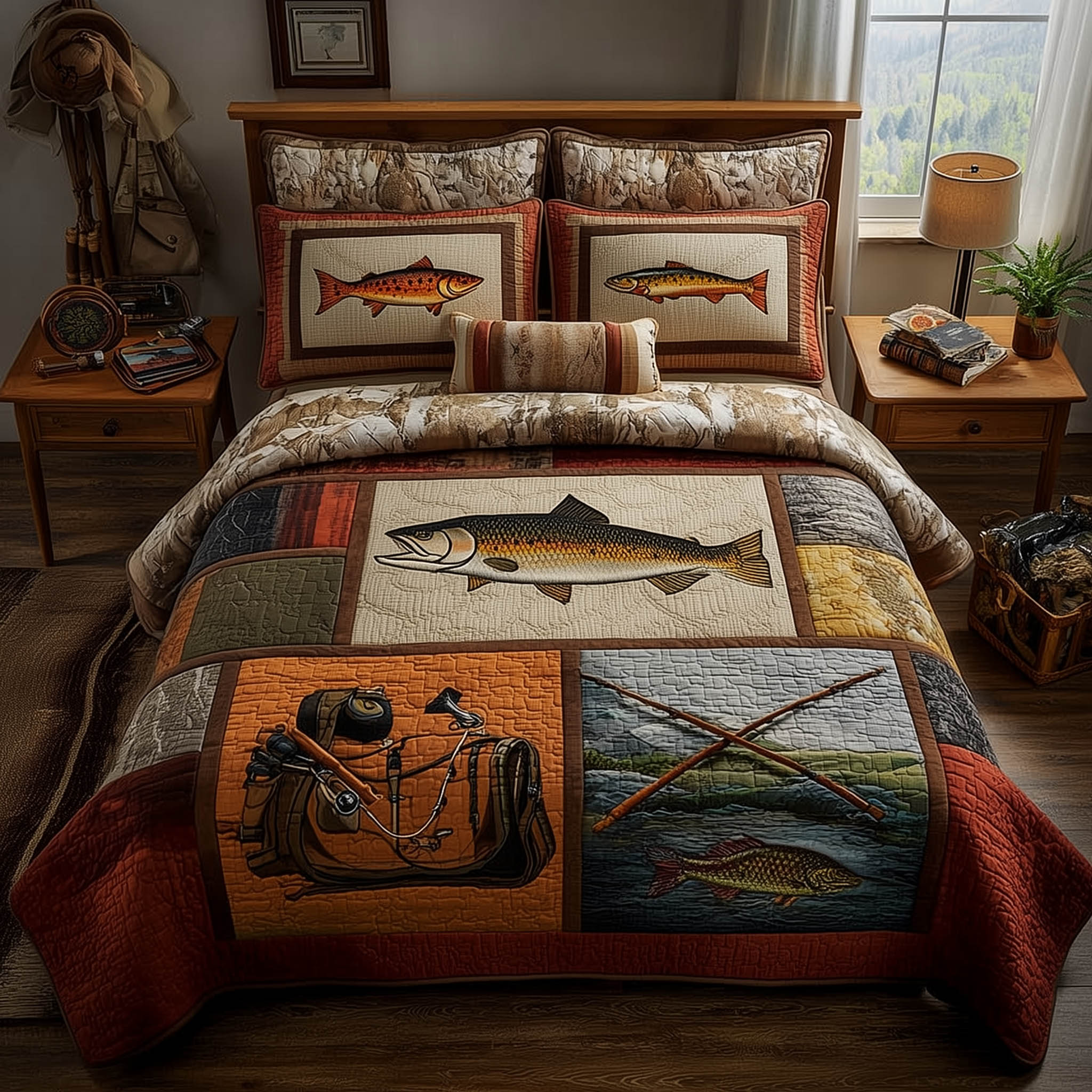 Fishing Delights Quilted Bedding Set Holiday House Decorations Good Gifts For Fishermen - Tradiviet