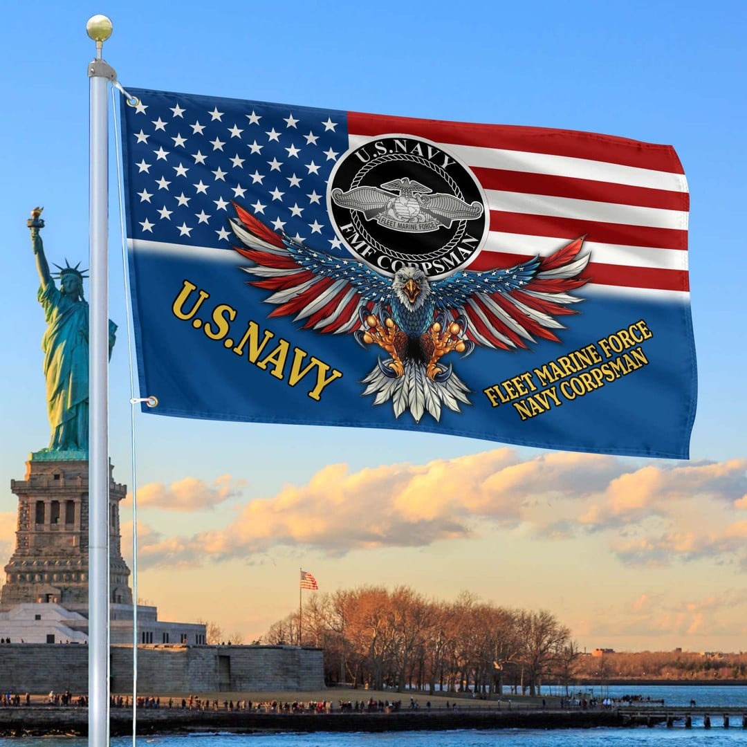 Fleet Marine Navy Corpsman Flag Patriotic Gifts For US Veteran on Independence Day - Tradiviet