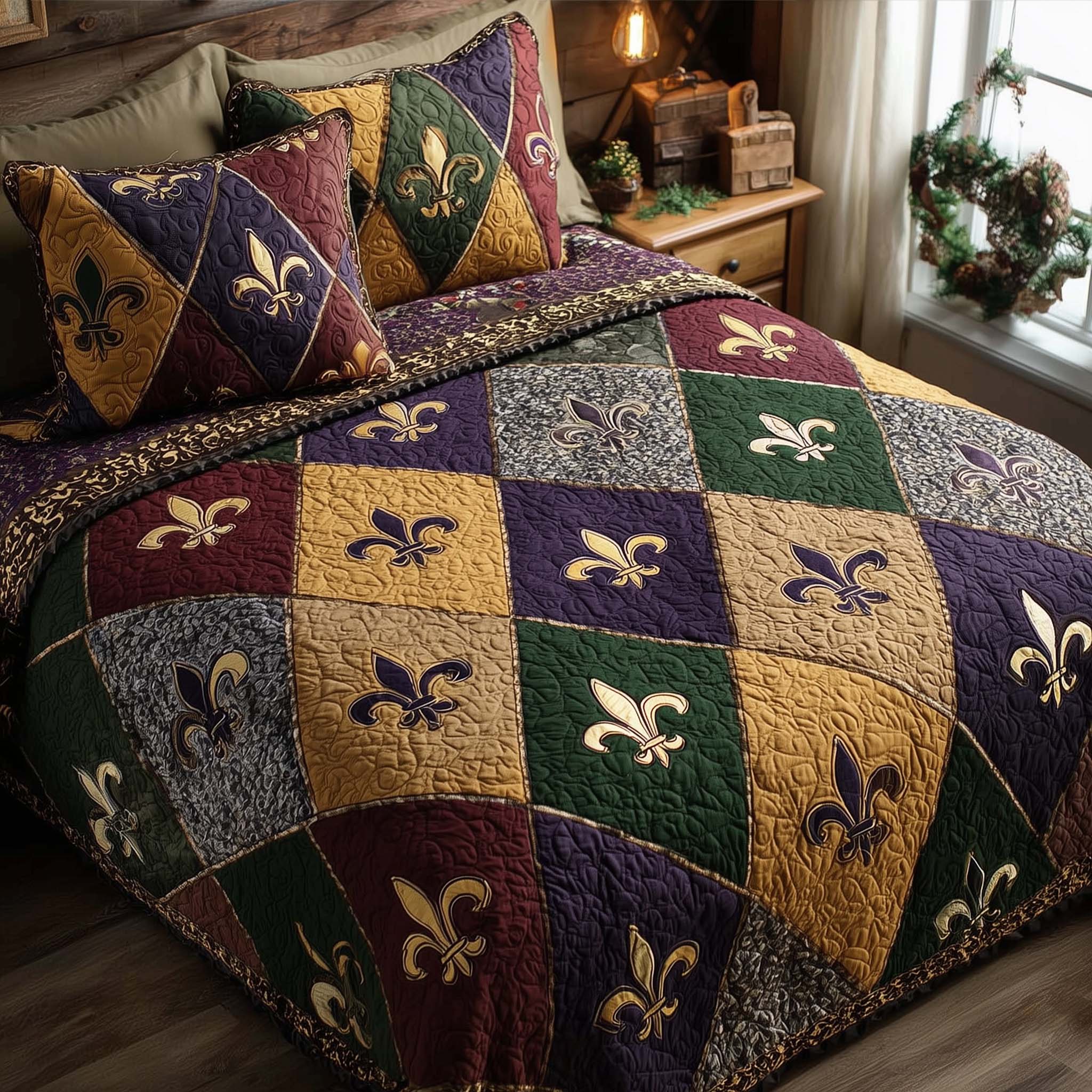 Fleur De Lis Quilted Bedding Set Holiday Home Decor Fleur De Lis Throws - Tradiviet