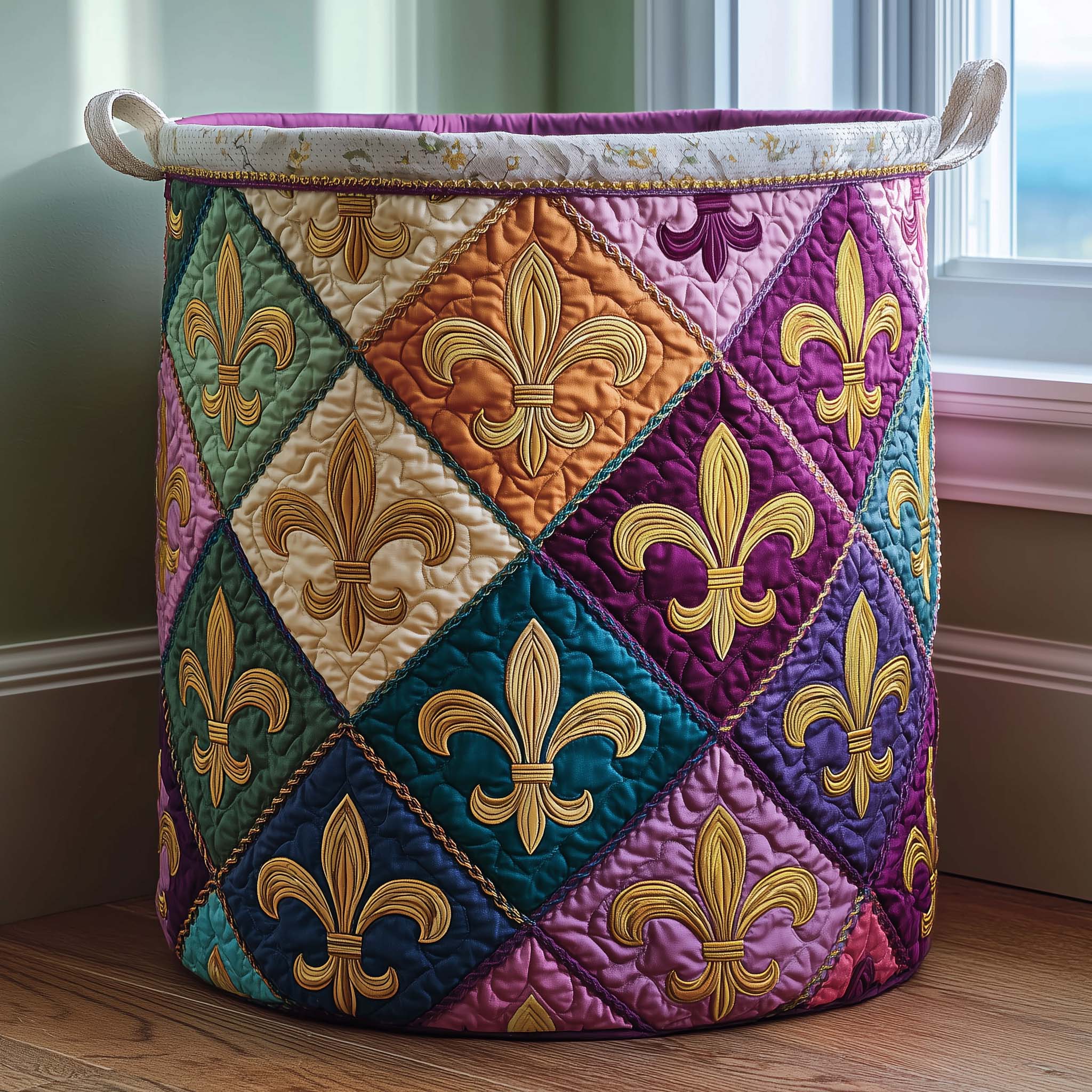 Fleur Harlequin Quilted Laundry Basket Cute Room Decor Gifts For Your Sister In Law - Tradiviet
