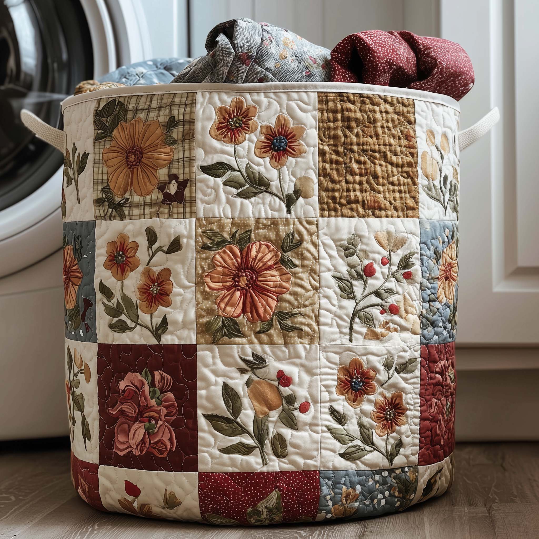 Floral Bloom Quilted Laundry Basket Aesthetic Storage Baskets Mother's Day Gift Ideas - Tradiviet