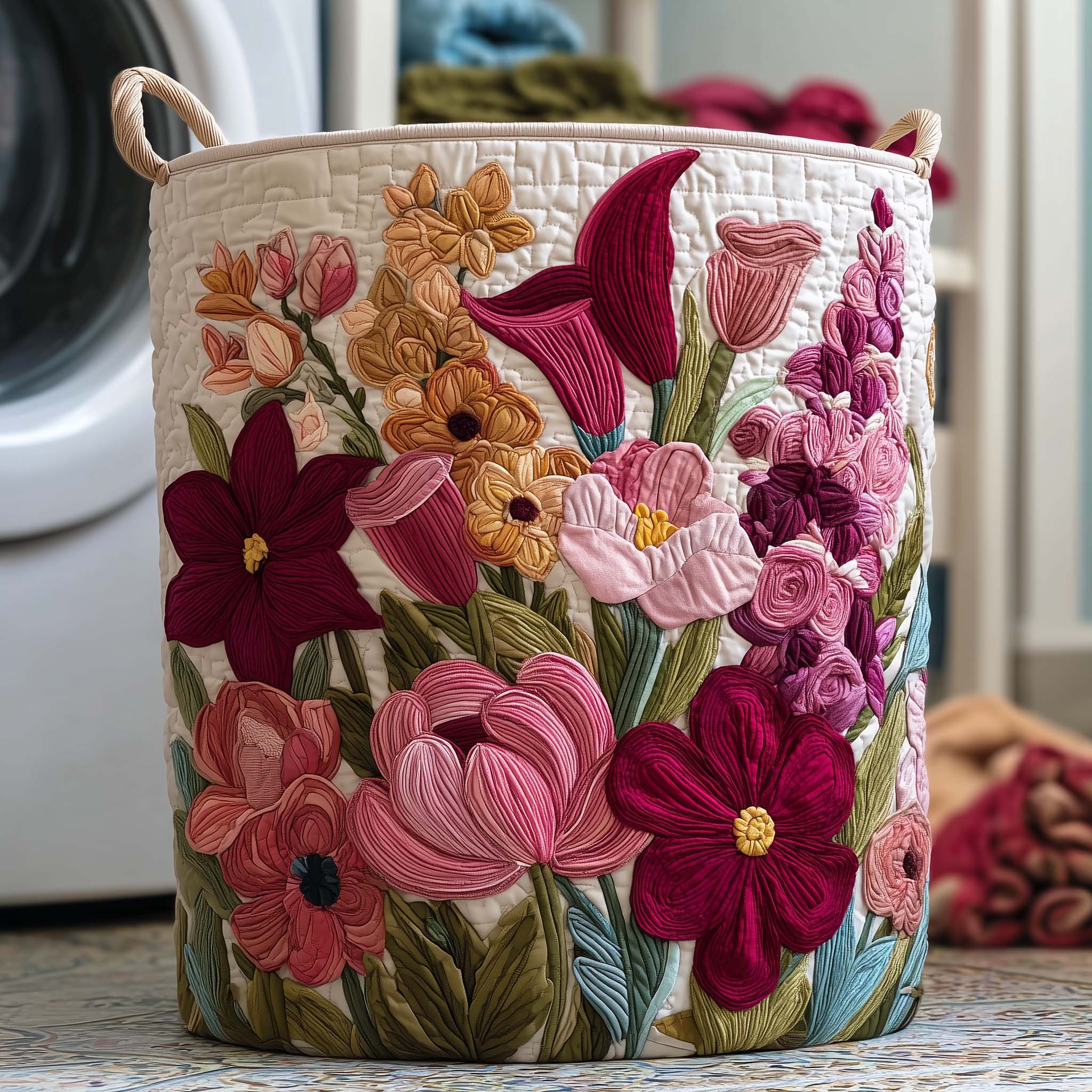 Floral Bloom Quilted Laundry Basket Best Laundry Hamper Gifts For Sister In Law - Tradiviet