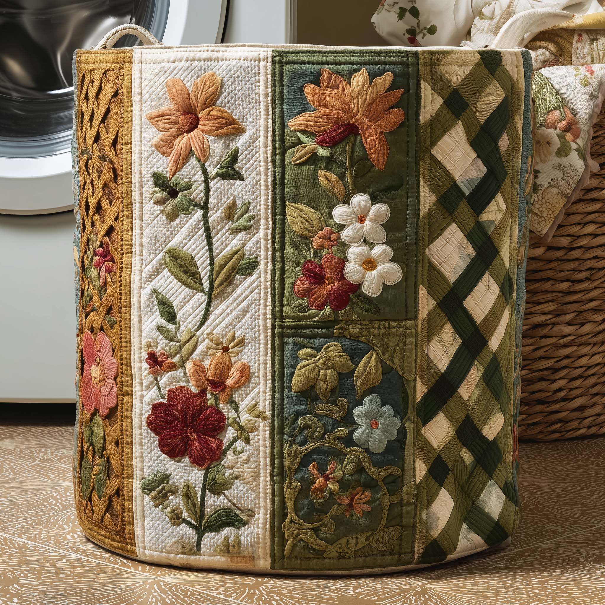 Floral Bloom Quilted Laundry Basket Holiday Room Decor Mother's Day Gifts For Mom - Tradiviet