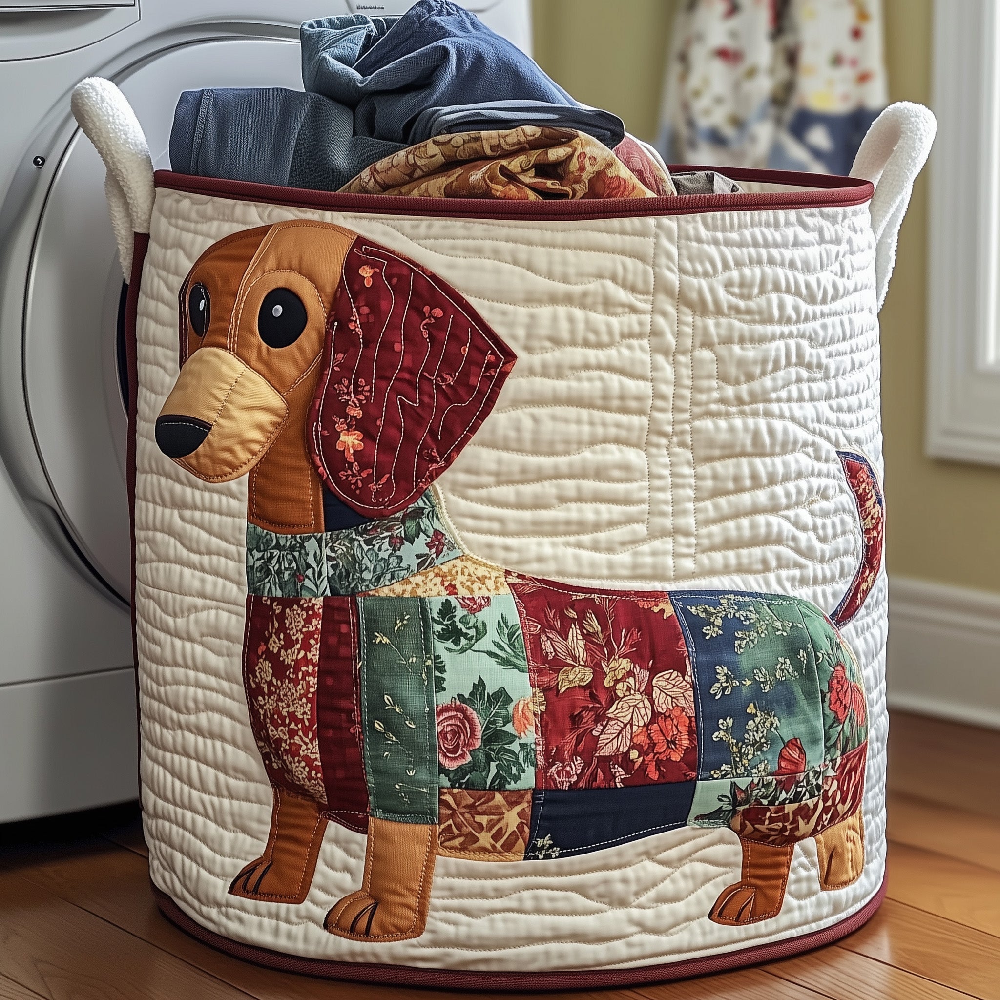 Floral Dachshund Quilted Laundry Basket Cute Baskets Mother's Day Gift Ideas - Tradiviet