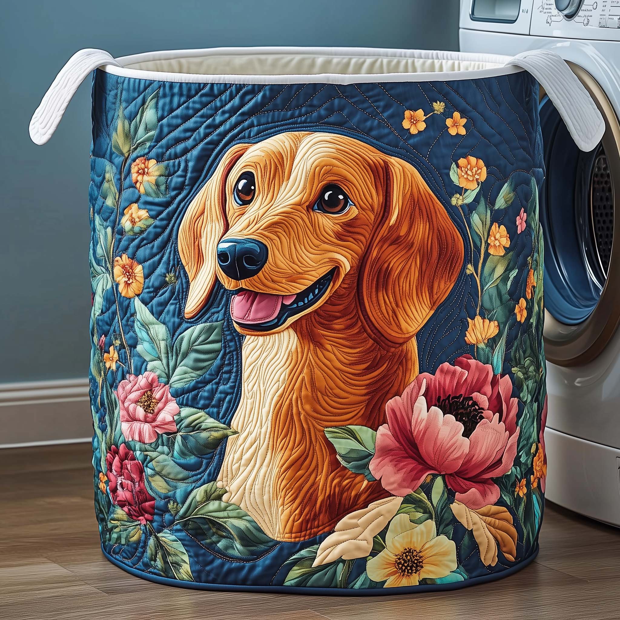 Floral Dachshund Quilted Laundry Basket Nice Storage Baskets Gift For Wife - Tradiviet