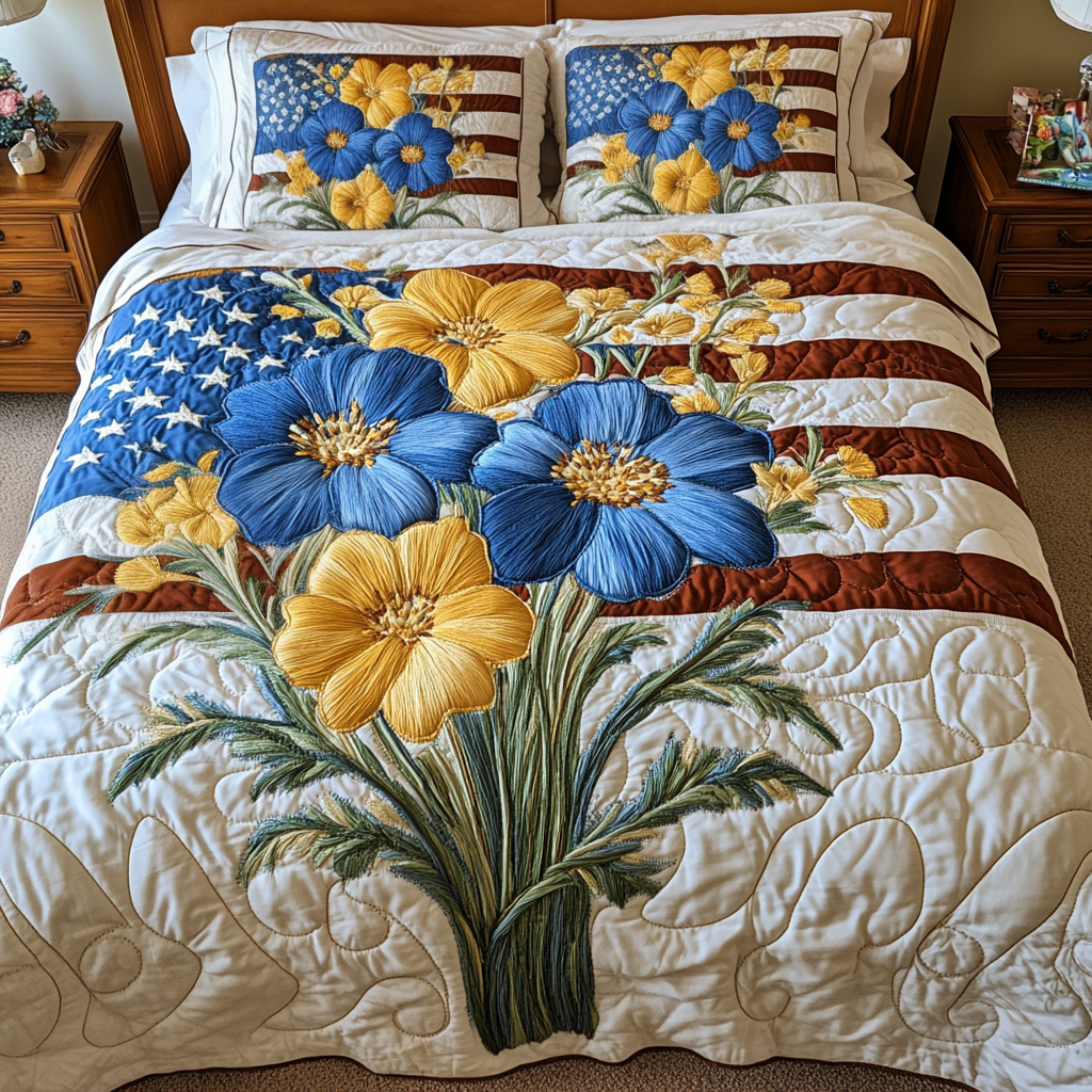 Floral Dreams  Quilted Bedding Set  Bed Sheet Set Fourth Of July Birthday Presents