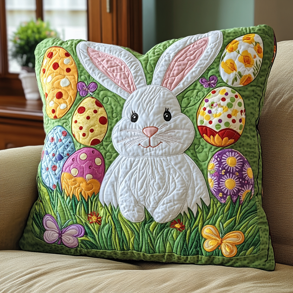 Floral Easter Quilted Pillow Case Sweet Bunny Easter Home Decor Gift For Loved Ones - Tradiviet