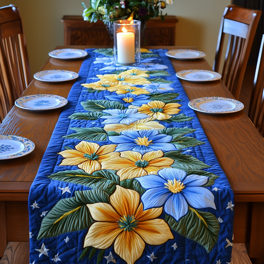 Floral Elegance Quilted Table Runner  4th Of July Table Runner Best Independence Day Gifts