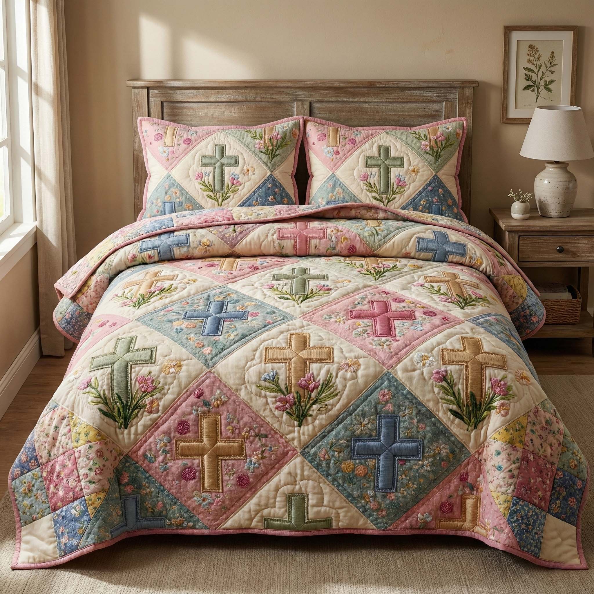 Floral Faith Quilted Bedding Set Autumn Inspired Bedroom Presents For Flower Lovers - Tradiviet