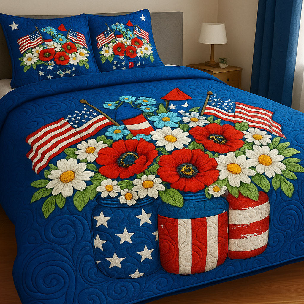 Floral Fireworks  Quilted Bedding Set  Best Comforter Sets 4Th Of July Client Gifts