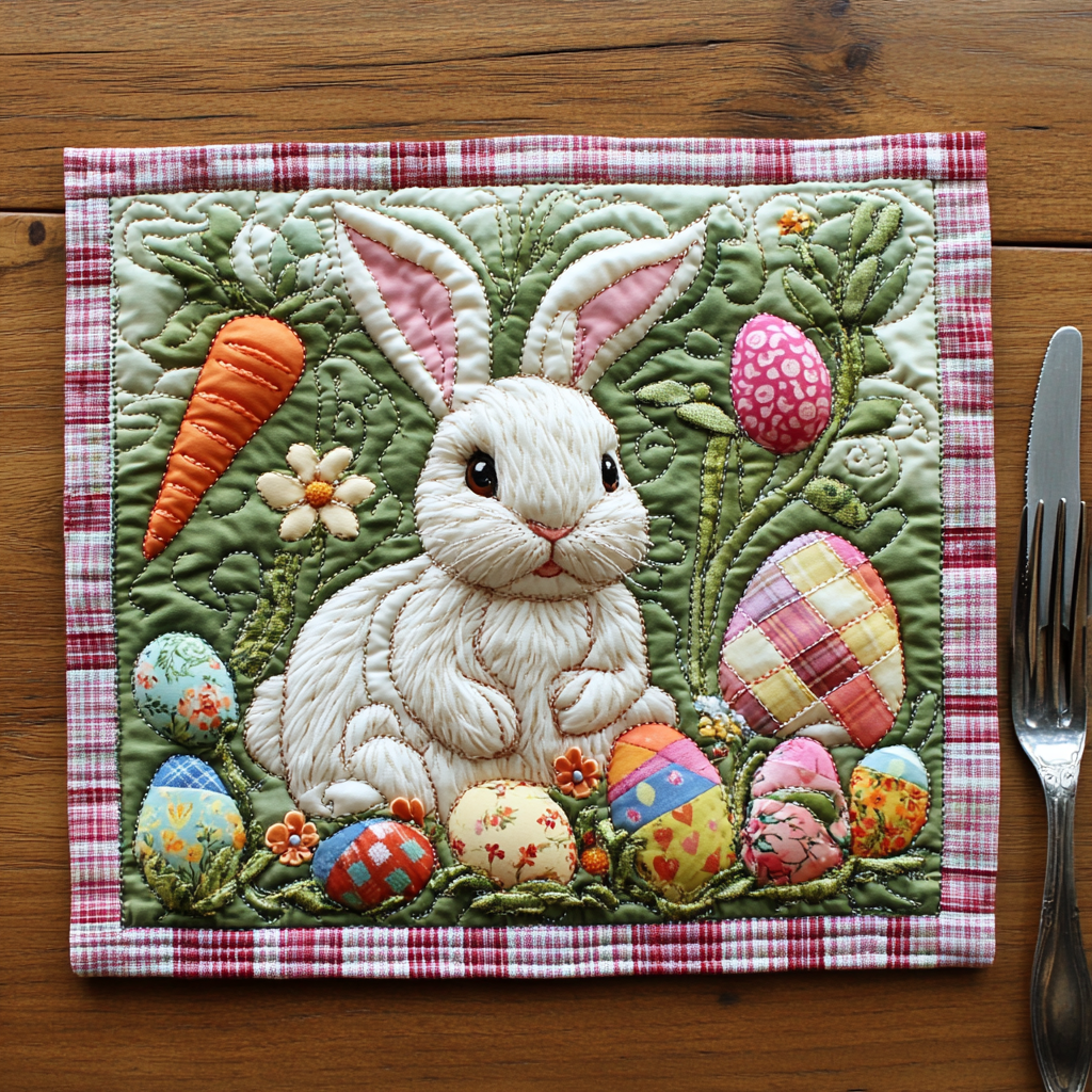 Floral Hallelujah Quilted Place Mat Vintage Easter Bunny Table Mat Gift For Housewarming - Tradiviet