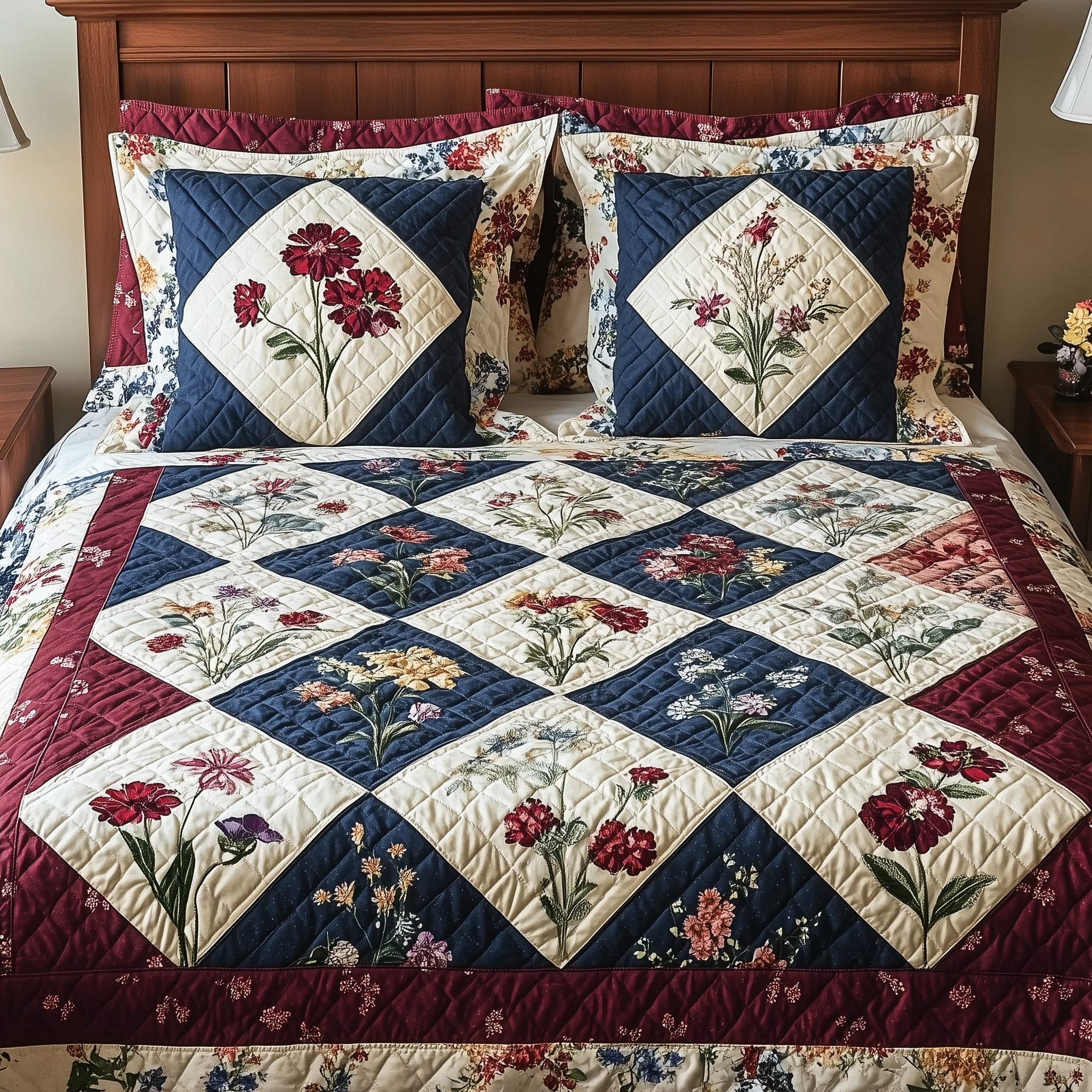 Floral Harmony Quilted Bedding Set Holiday Room Decorations Gift For Mom - Tradiviet