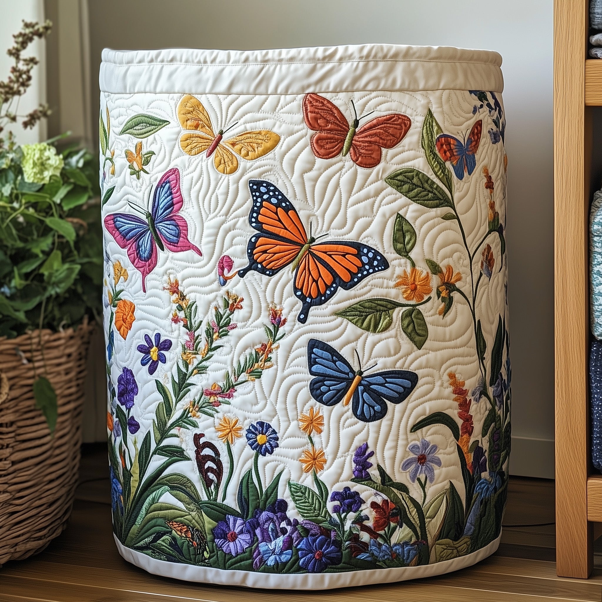Floral Harmony Quilted Laundry Basket Holiday Room Decor Presents For Sister - Tradiviet