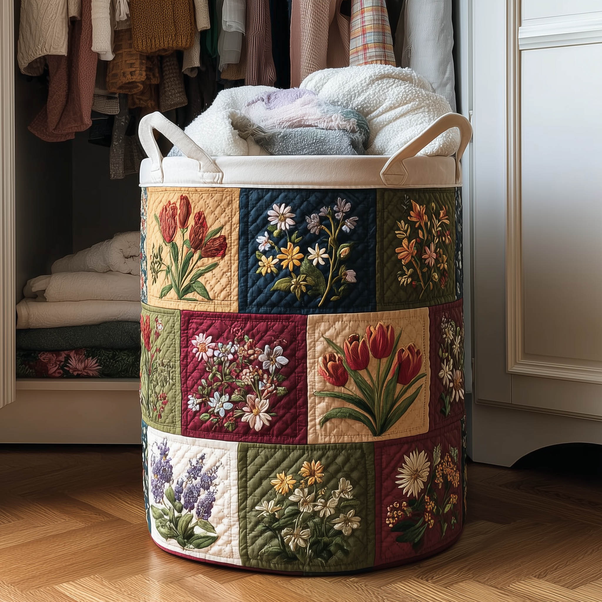 Floral Heaven Quilted Laundry Basket Aesthetic Storage Baskets Gift Ideas For Sister - Tradiviet