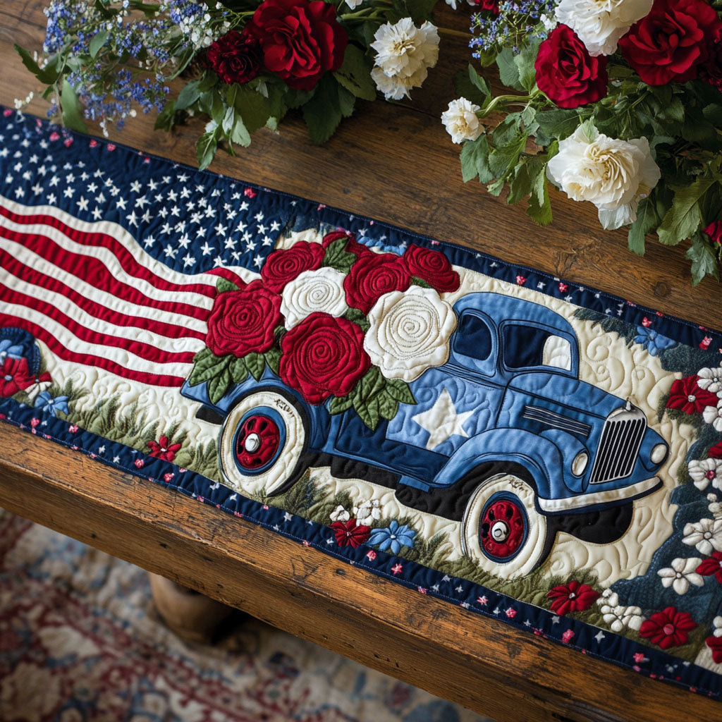 Floral Patriot Quilted Table Runner  Holiday Table Runner Cute 4Th Of July Gifts