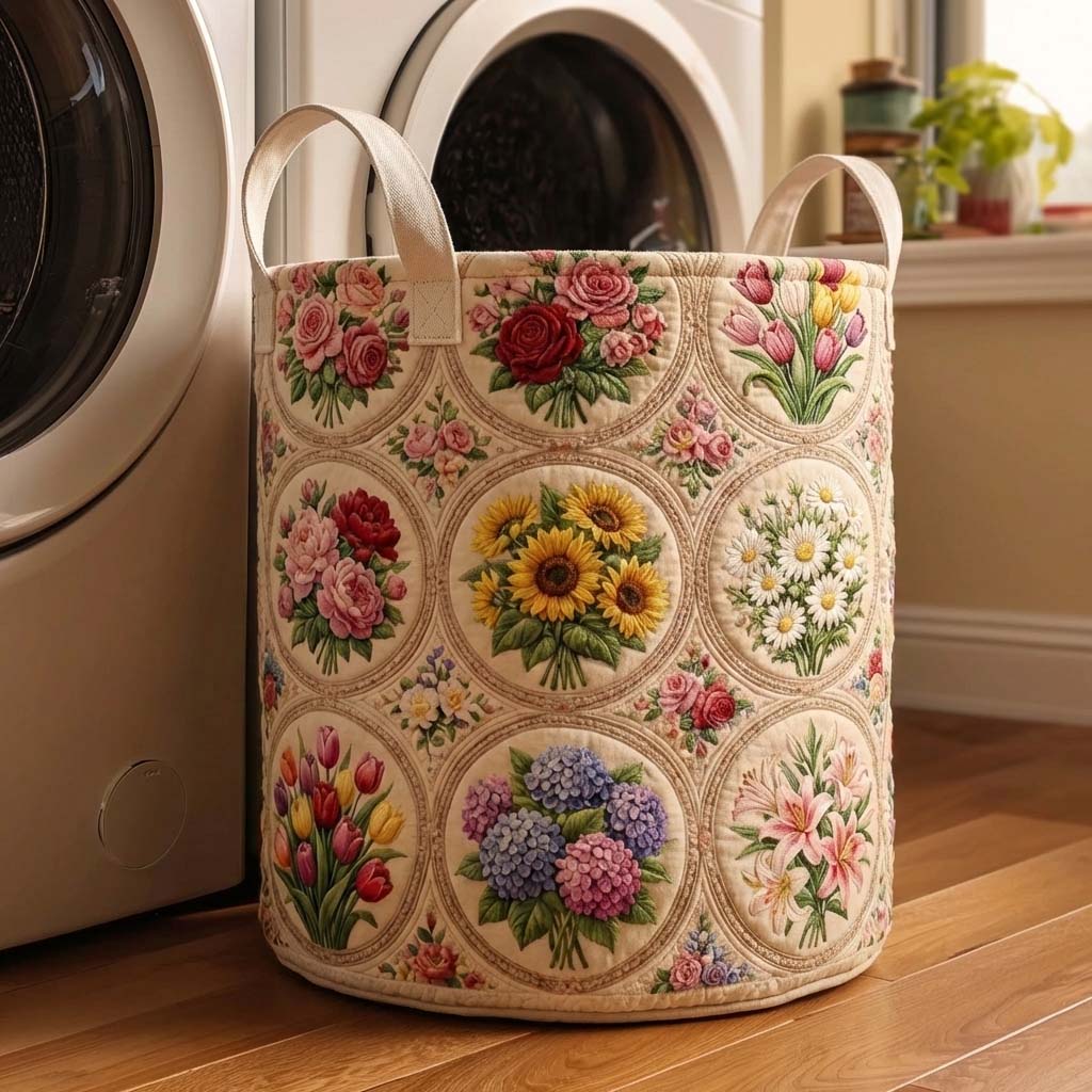 Floral Serenity Quilted Laundry Basket Adorable Laundry Basket Mother's Day Gifts For Wife - Tradiviet