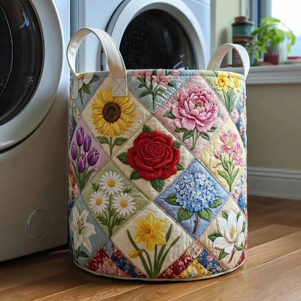Floral Serenity Quilted Laundry Basket Cute Laundry Hamper Best Gifts For Mother In Law - Tradiviet