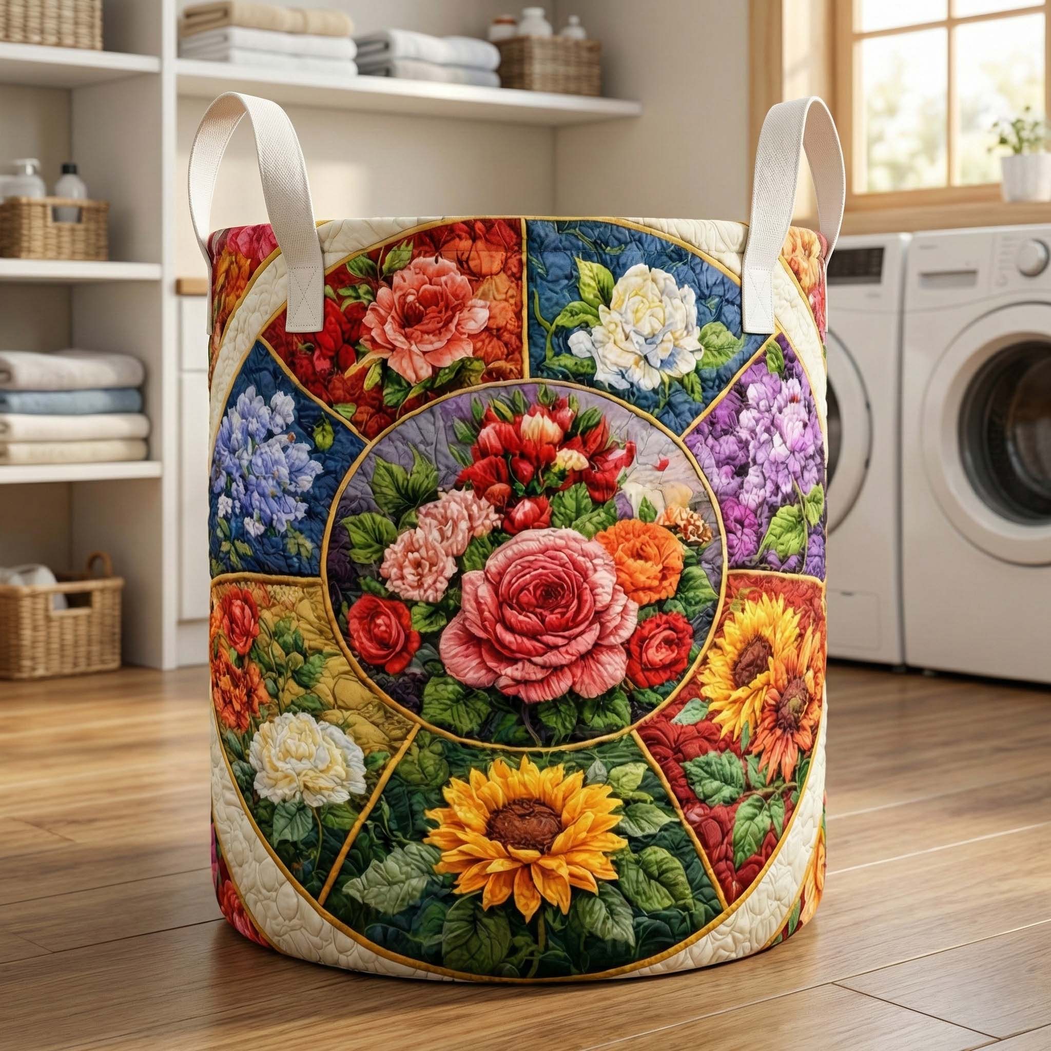 Floral Serenity Quilted Laundry Basket Cute Storage Baskets Father's Day Gift Ideas - Tradiviet
