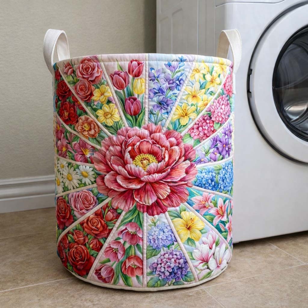 Floral Serenity Quilted Laundry Basket Washroom Decor Baskets Best Mothers Day Gifts - Tradiviet