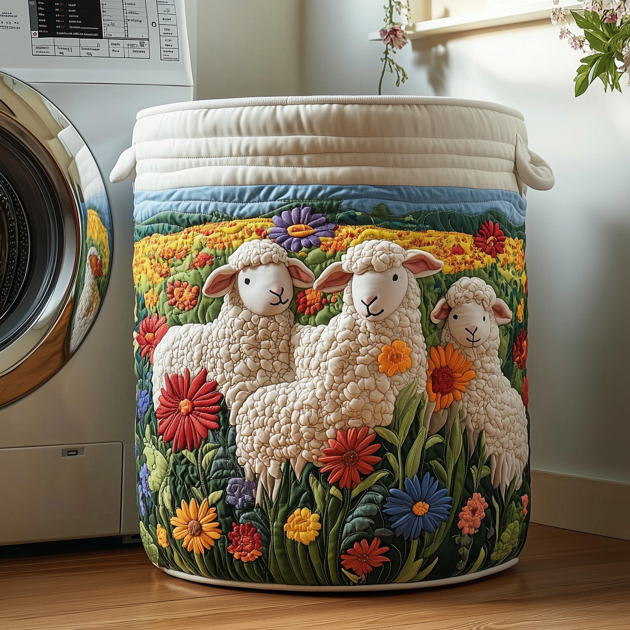 Floral Sheep Quilted Laundry Basket Cool Laundry Hamper Gifts For Your Brother - Tradiviet