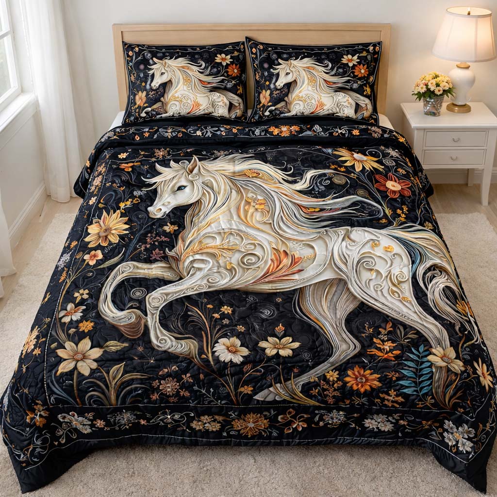 Floral Unicorn Quilted Bedding Set Holiday Home Decor Ideas Flower Gifts For Her - Tradiviet