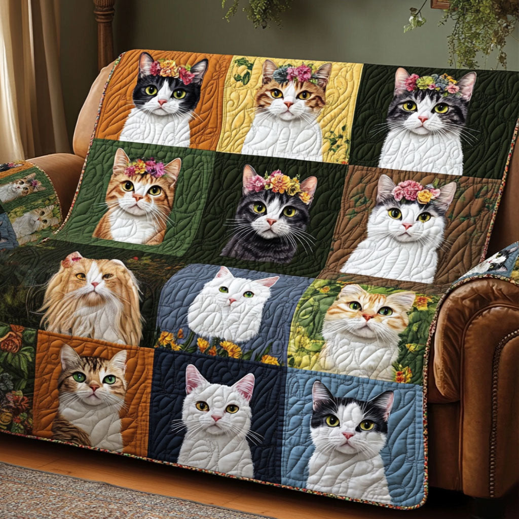 Floral Whisker Quilted Sofa Cover Cat Floral Pattern Cozy Home Decor