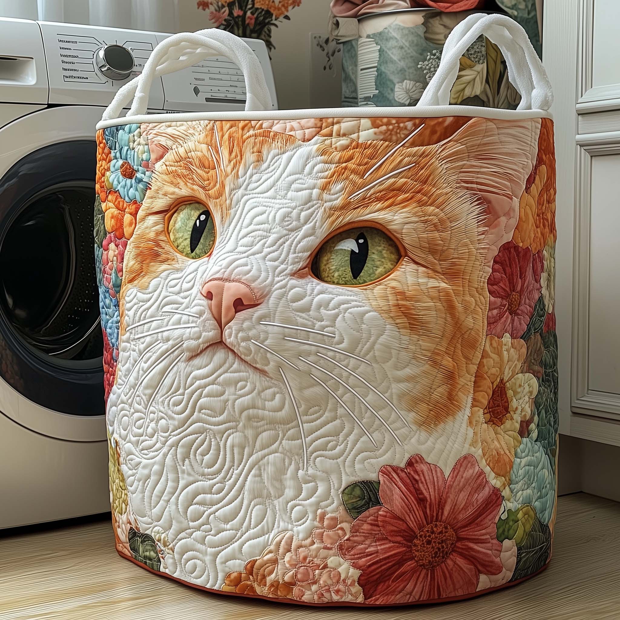 Floral Whiskers Quilted Laundry Basket Cute Baskets Gifts For Your Sister In Law - Tradiviet