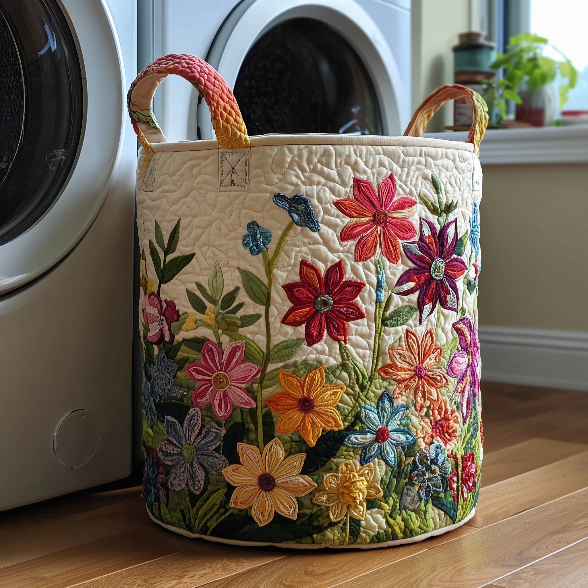 Flower Field Quilted Laundry Basket Aesthetic Storage Baskets Father's Day Gift Ideas - Tradiviet