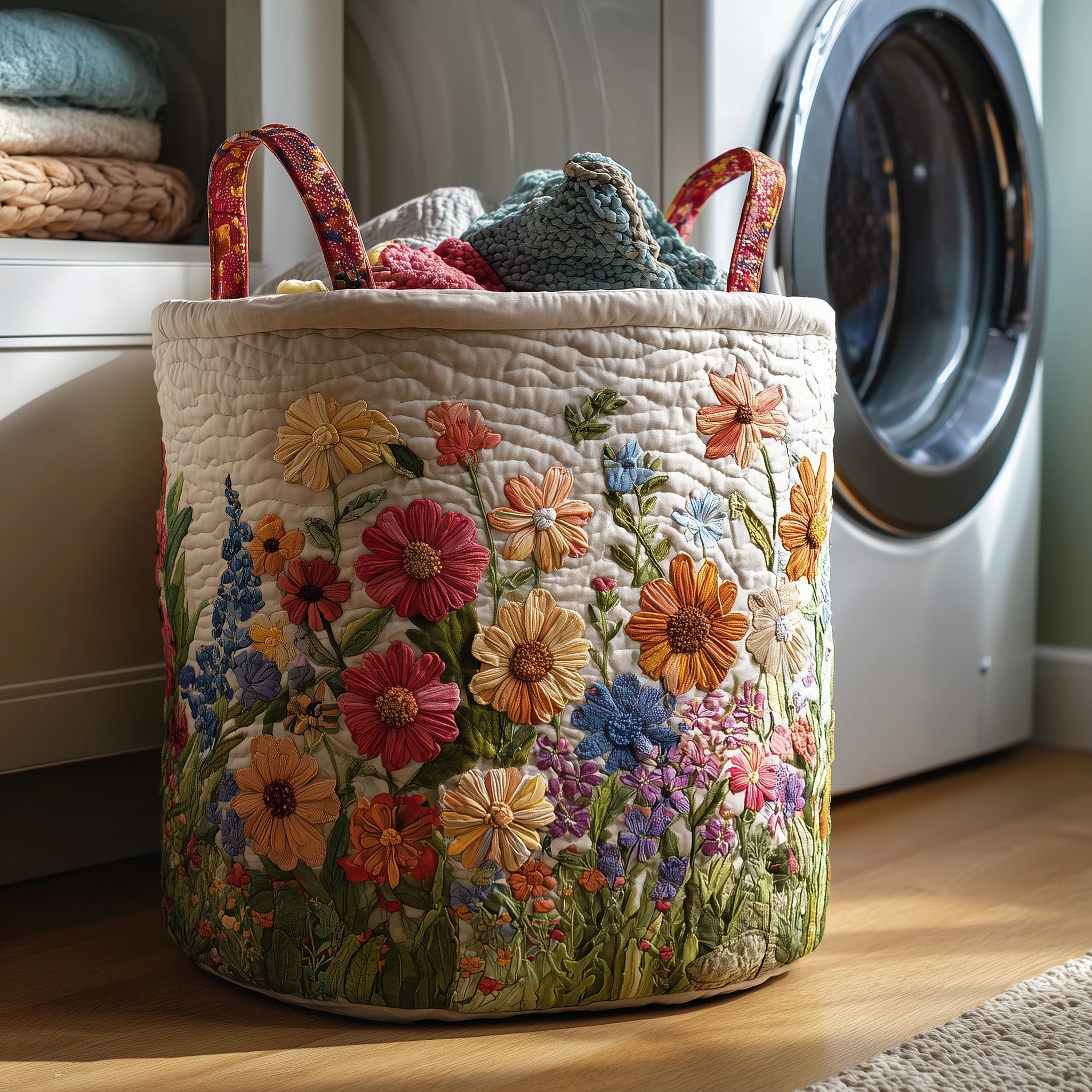 Flower Field Quilted Laundry Basket Best Laundry Hamper Presents For Dad - Tradiviet