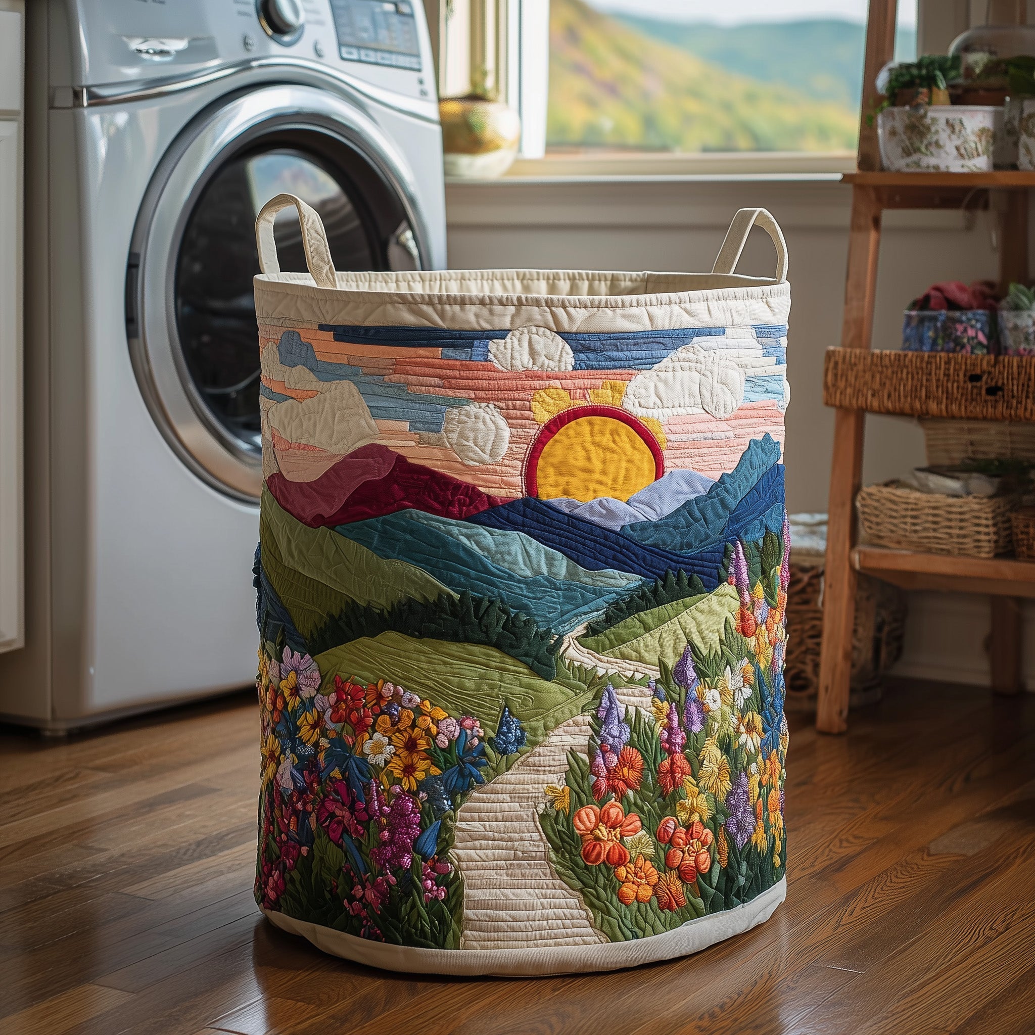 Flower Field Quilted Laundry Basket Washroom Decor Basket Best Mothers Day Gifts - Tradiviet