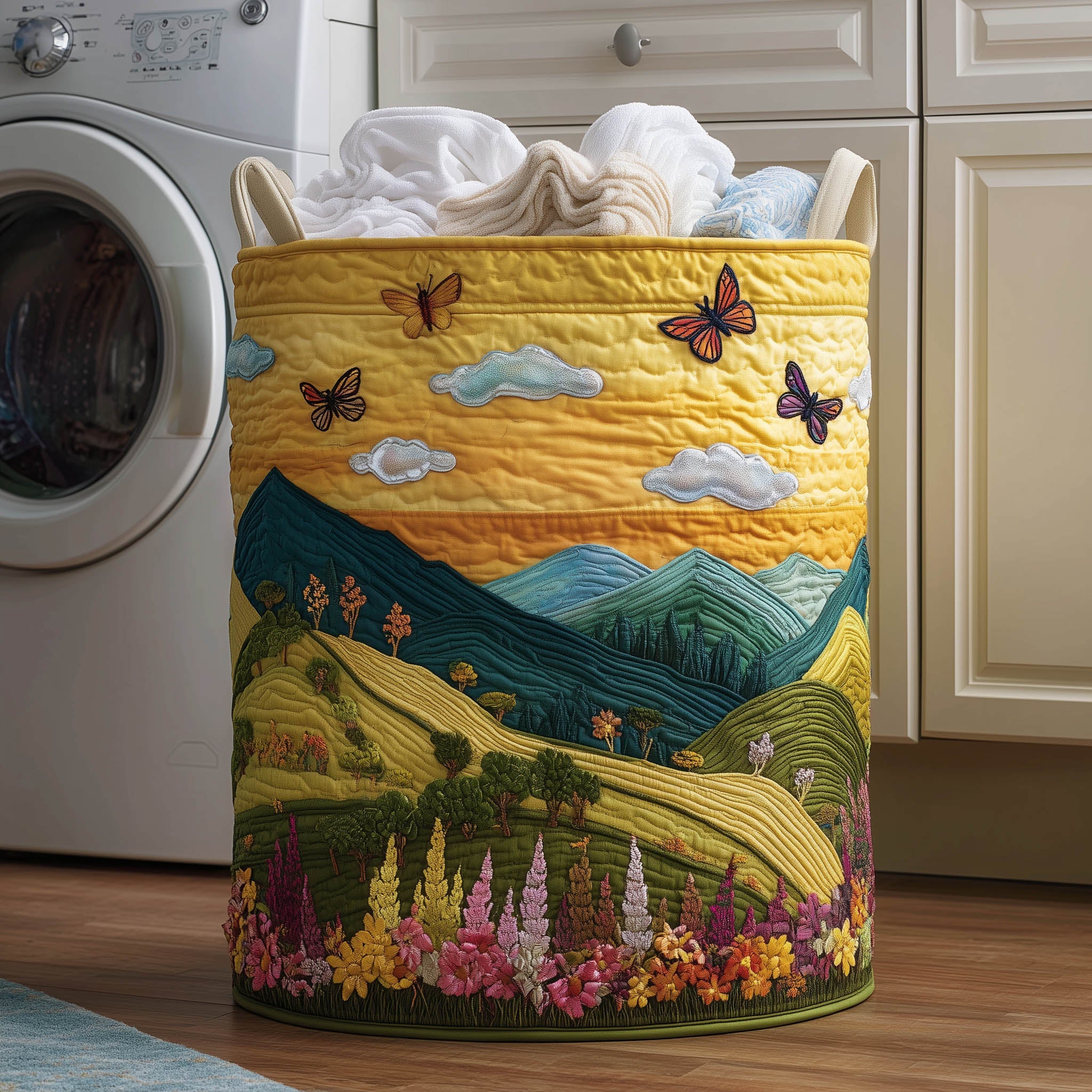 Flower Meadow Quilted Laundry Basket Adorable Laundry Basket Mothers Day Ideas - Tradiviet