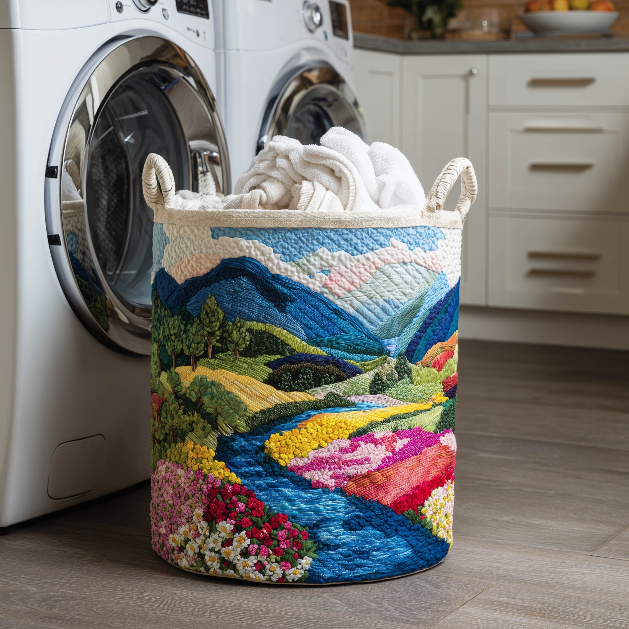 Flower Meadow Quilted Laundry Basket Washroom Decor Basket Mother's Day Gift Ideas - Tradiviet