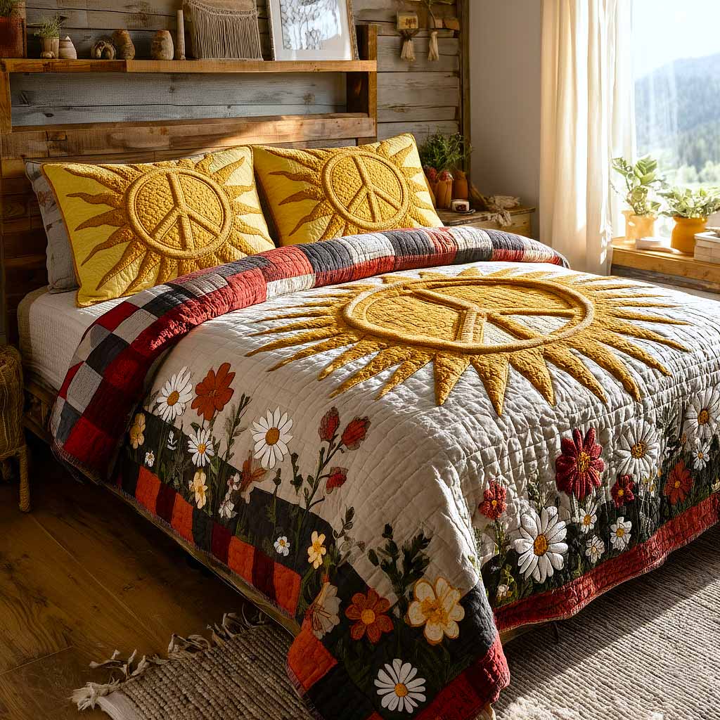 Flower Power Quilted Bedding Set Holiday Bed Room Decor Sunflower Mother's Day Gifts - Tradiviet