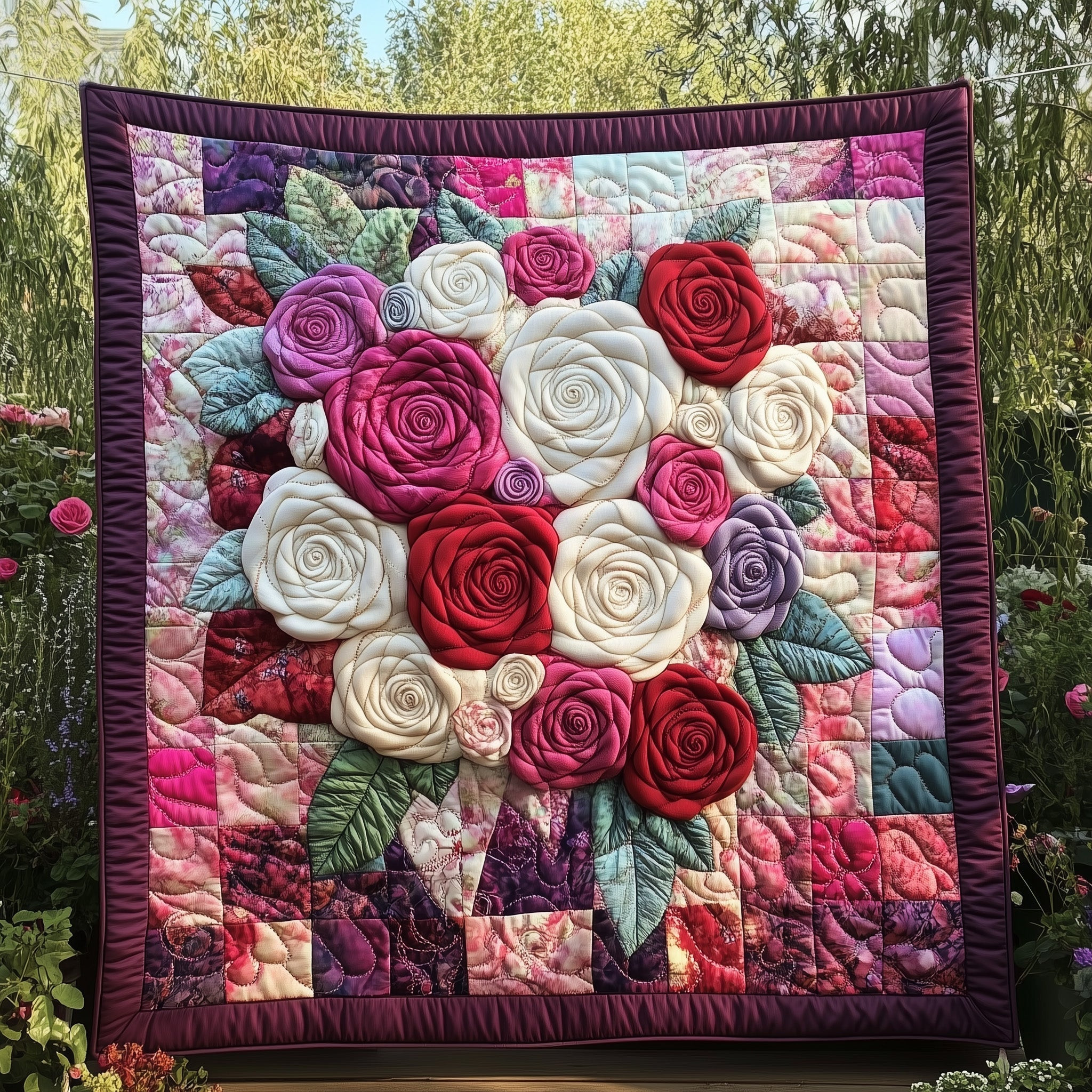 Flowers Roses Quilt Blanket Floral Arrangement Blanket Gift For Special Someone - Tradiviet