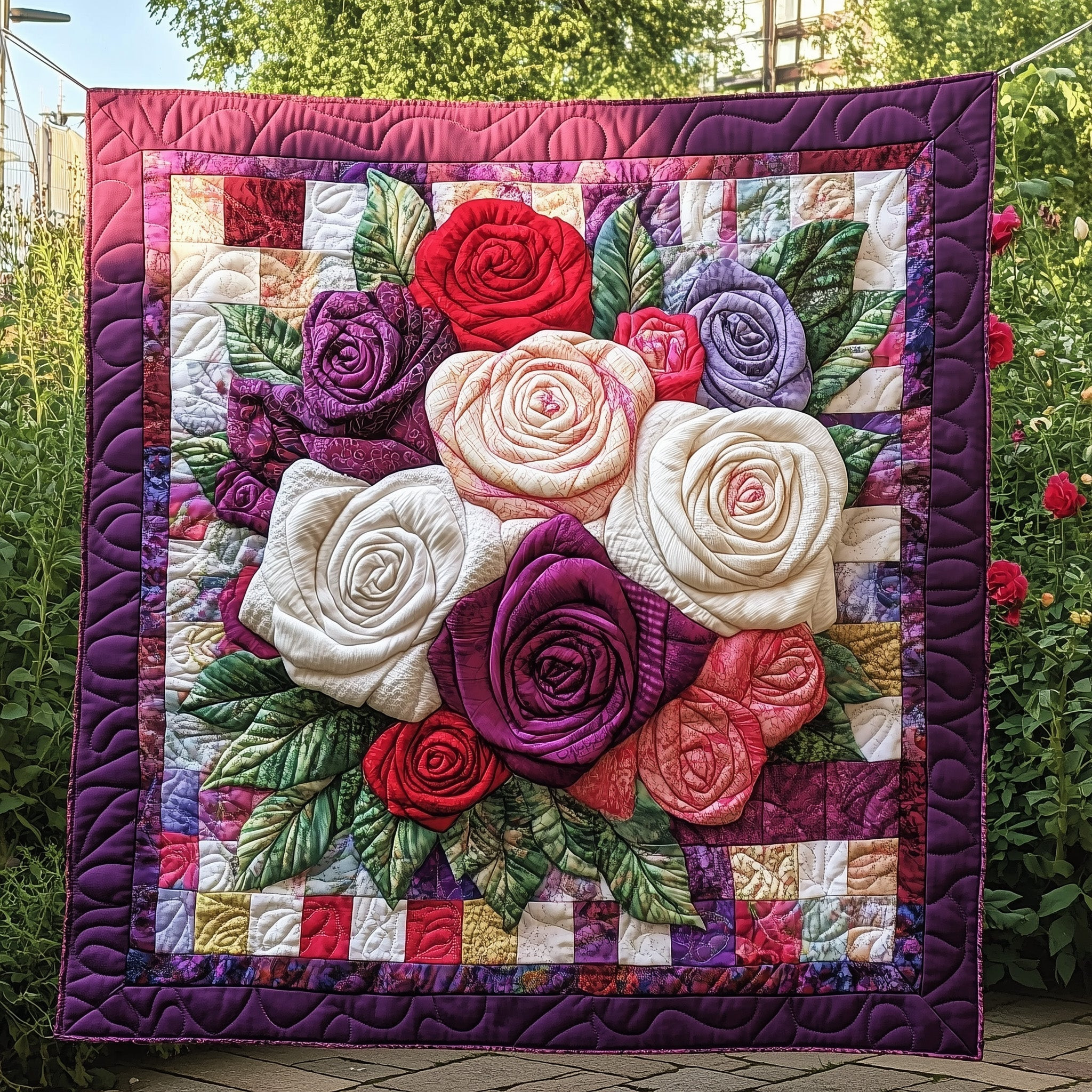 Flowers Roses Quilt Blanket Floral Bouquet Meadow Quilt Gift For Grandpa - Tradiviet