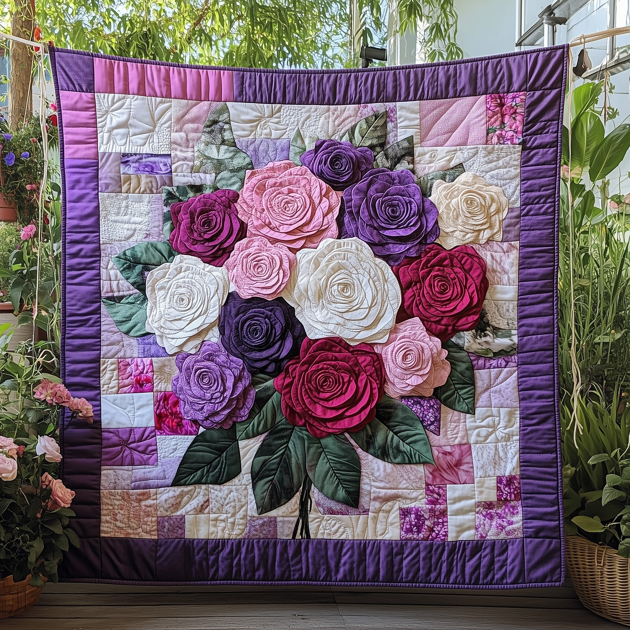 Flowers Roses Quilt Blanket Floral Bouquet Throw Gift For Her - Tradiviet