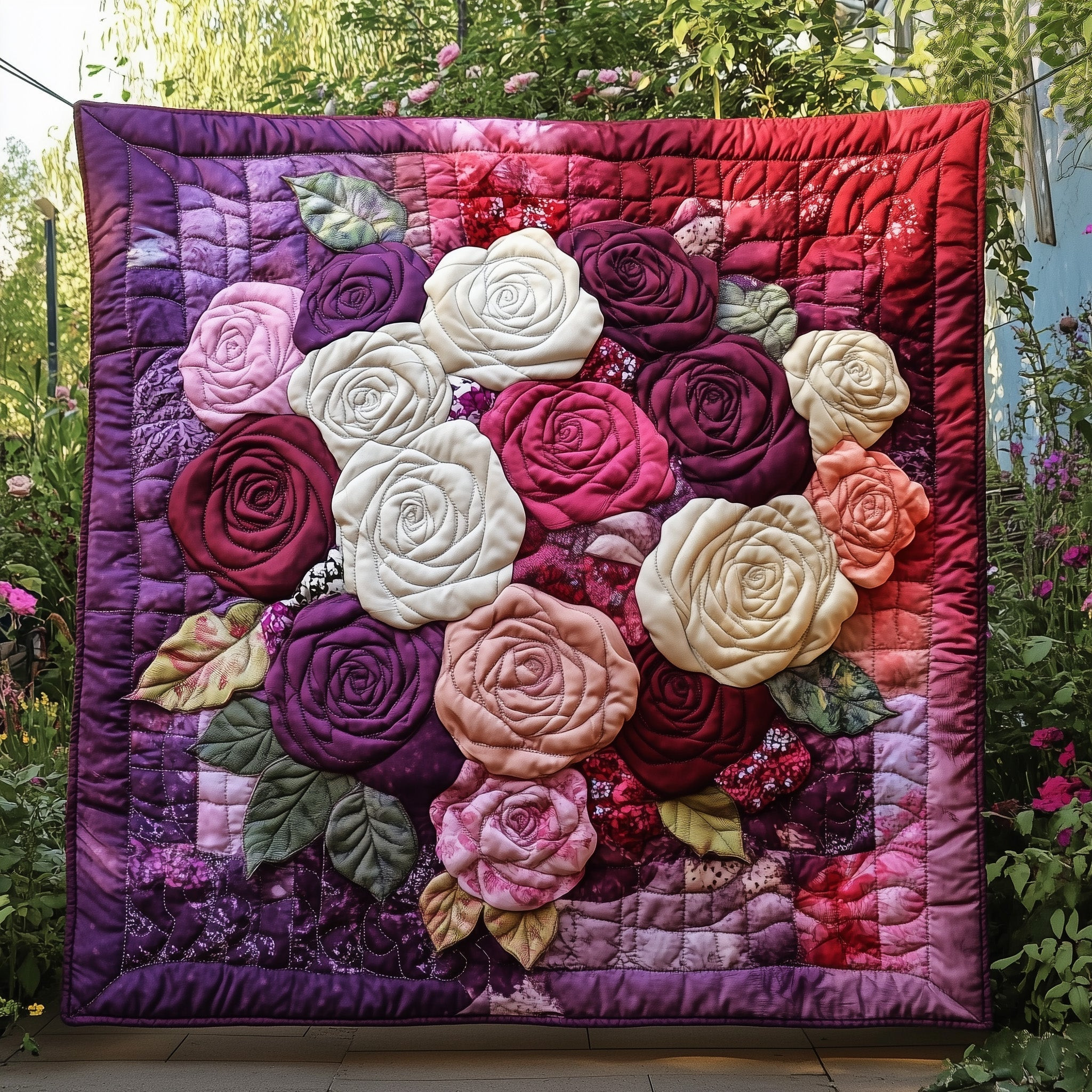 Flowers Roses Quilt Blanket Rose Bouquet Blanket Gift For Modern Home - Tradiviet
