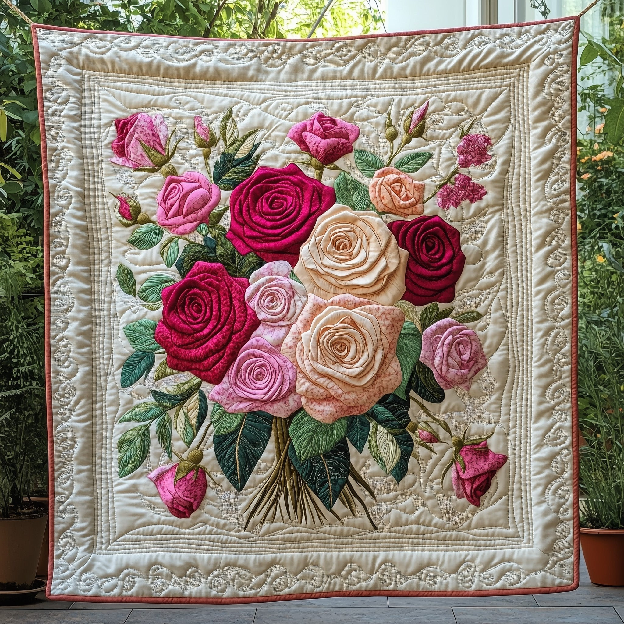 Flowers Roses Quilt Blanket Rose Bouquet Meadow Quilt Gift For Women - Tradiviet