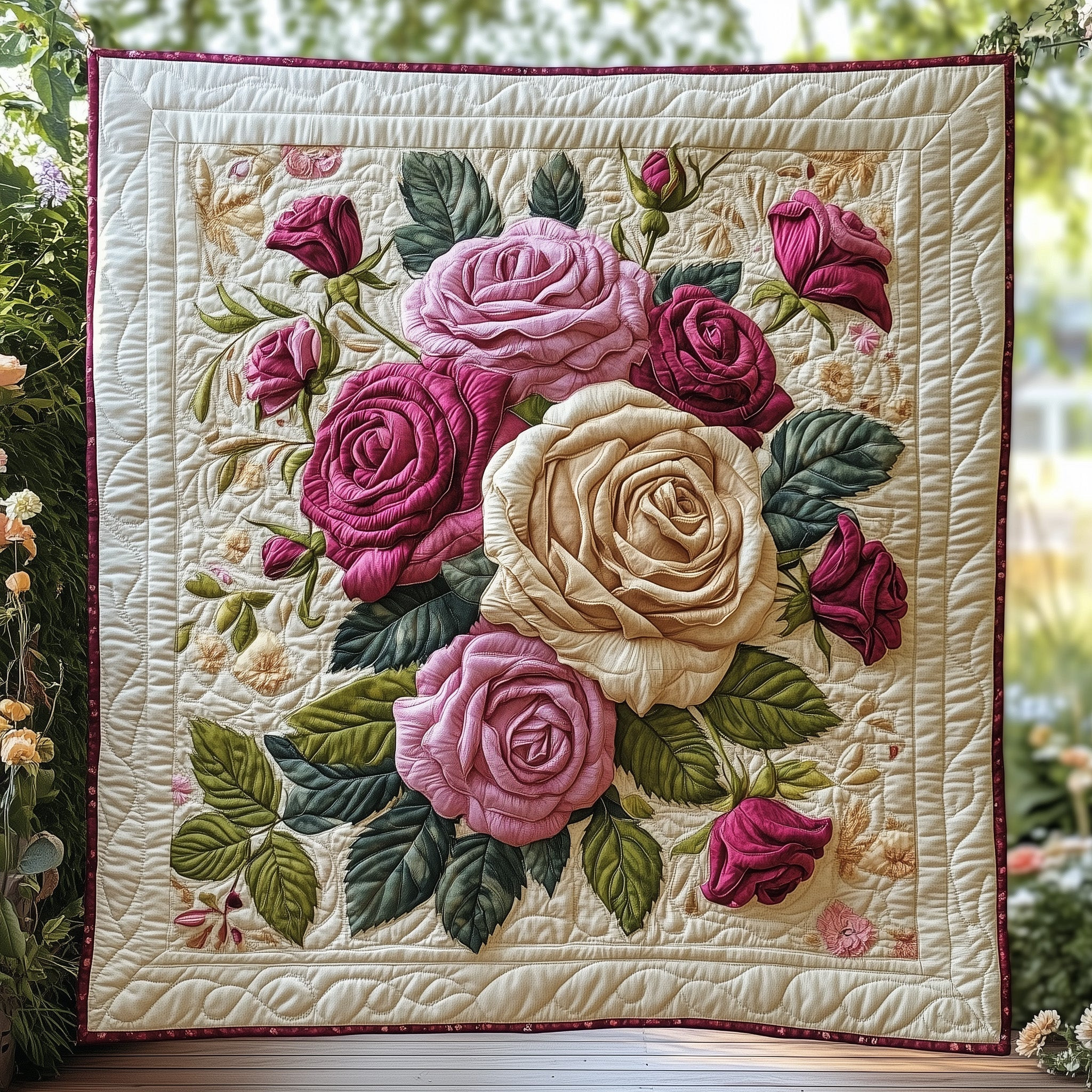 Flowers Roses Quilt Blanket Rose Bouquet Meadow Quilt Mothers Day Gift - Tradiviet