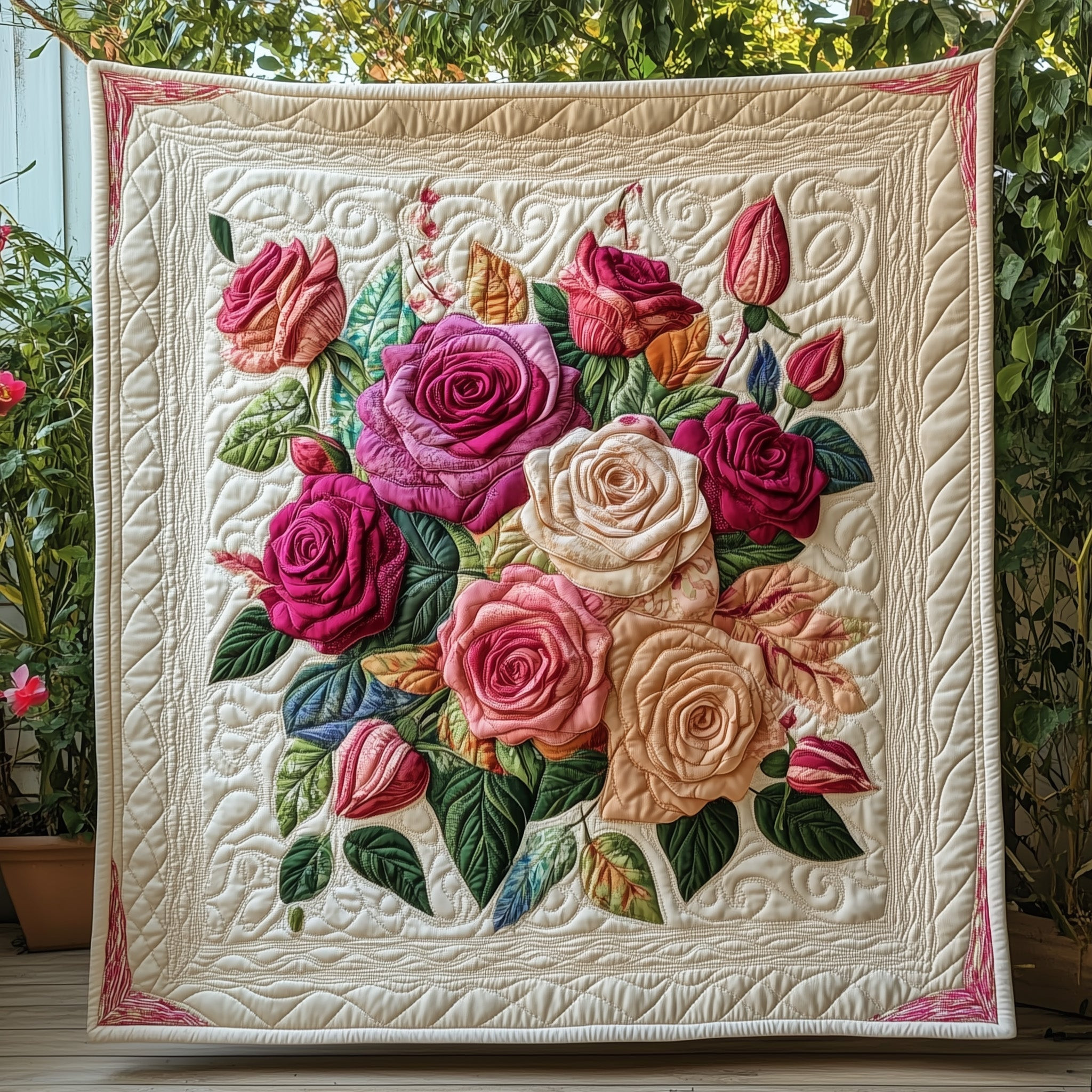 Flowers Roses Quilt Blanket Rose Bouquet Meadow Quilt Mothers Day Gifts For Mom - Tradiviet