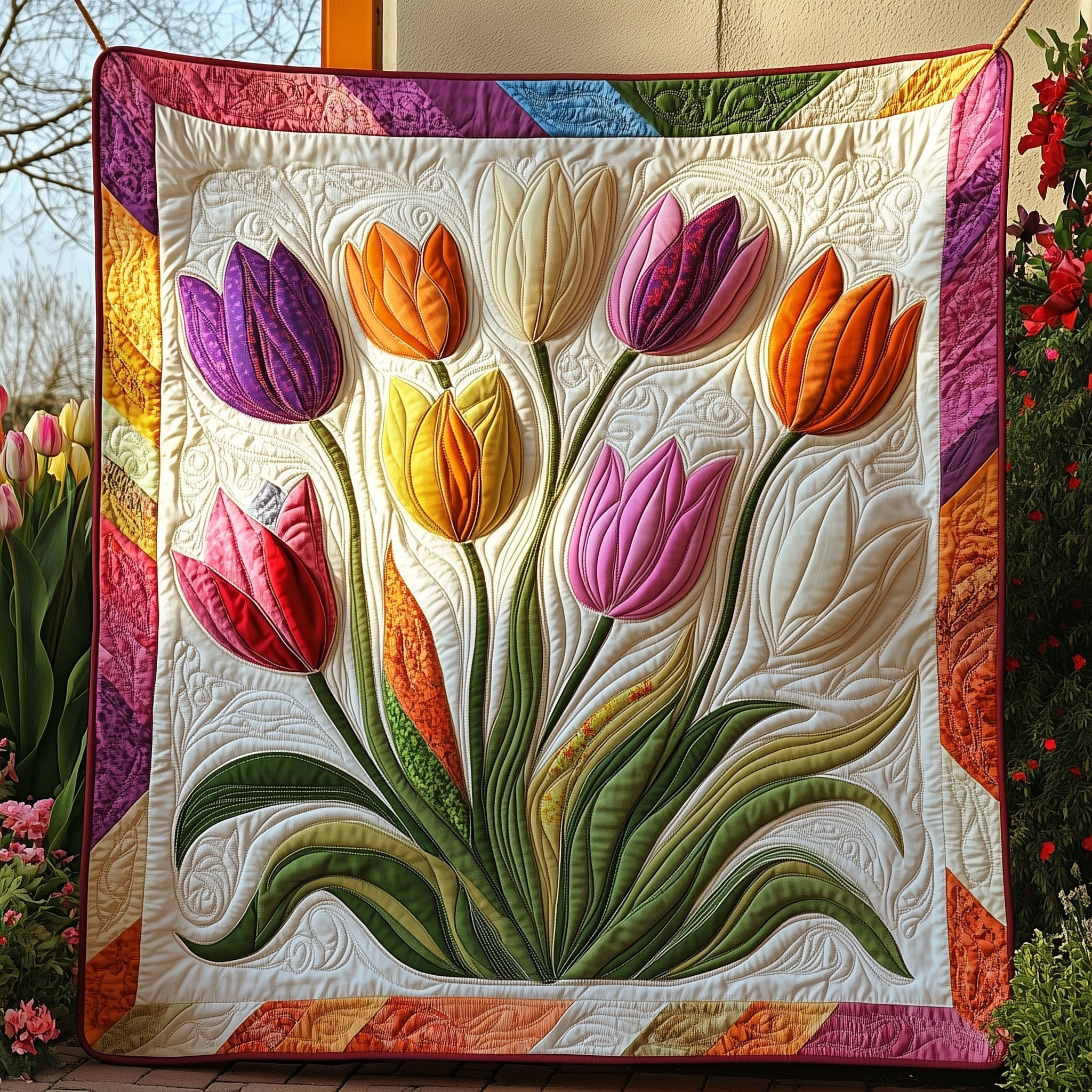 Flowers Tulips Quilt Blanket Colorful Tulip Bouquet Blanket Gift For Lover Flower - Tradiviet