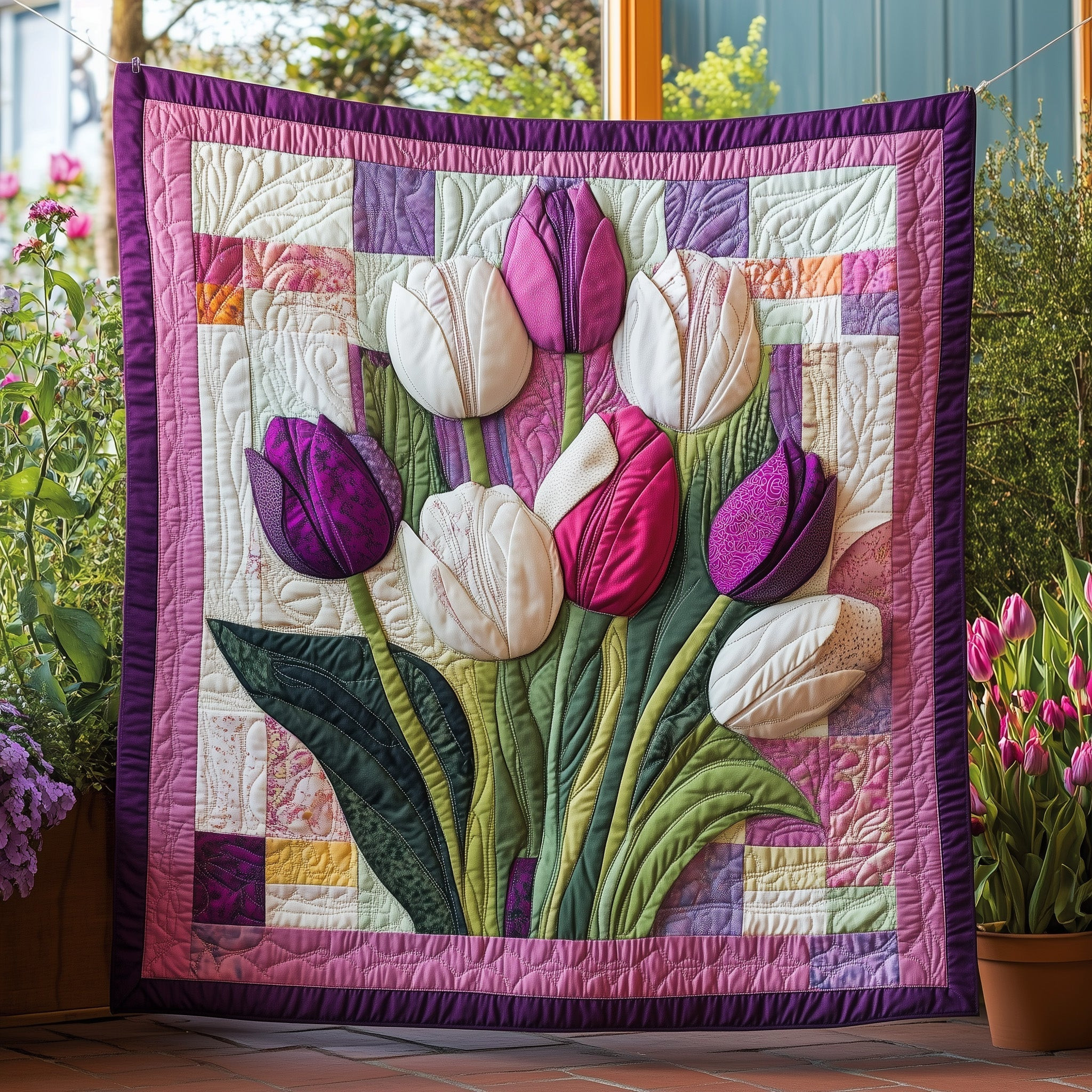 Flowers Tulips Quilt Blanket Floral Throw Gift For Plant Lovers - Tradiviet