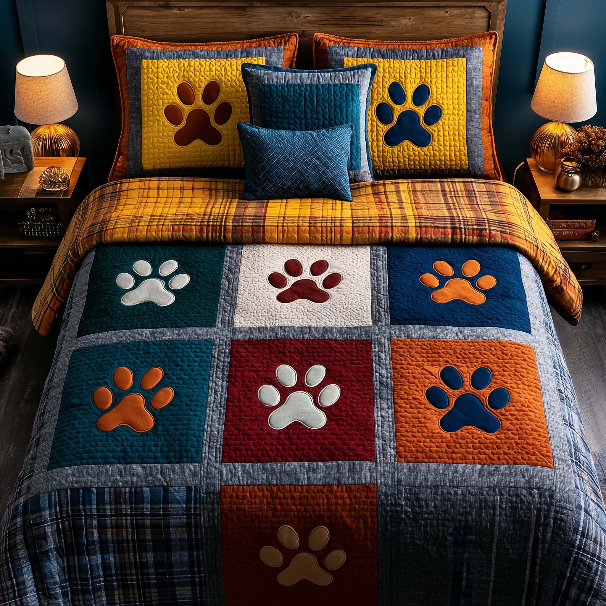 Fluffy Paws Quilted Bedding Set Bedroom Decorations Gift For Dog Lovers - Tradiviet